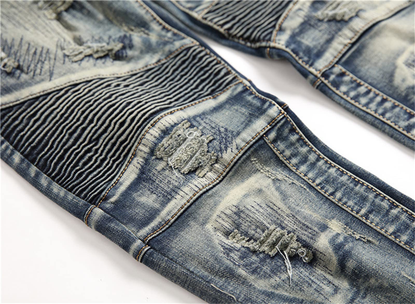 WoJogom Men's Slim Fit Biker Jeans - Skinny Motorcycle Denim Pants with Ripped & Destroyed Details for Autumn - Perfect for Riding, Casual Wear & Street Style