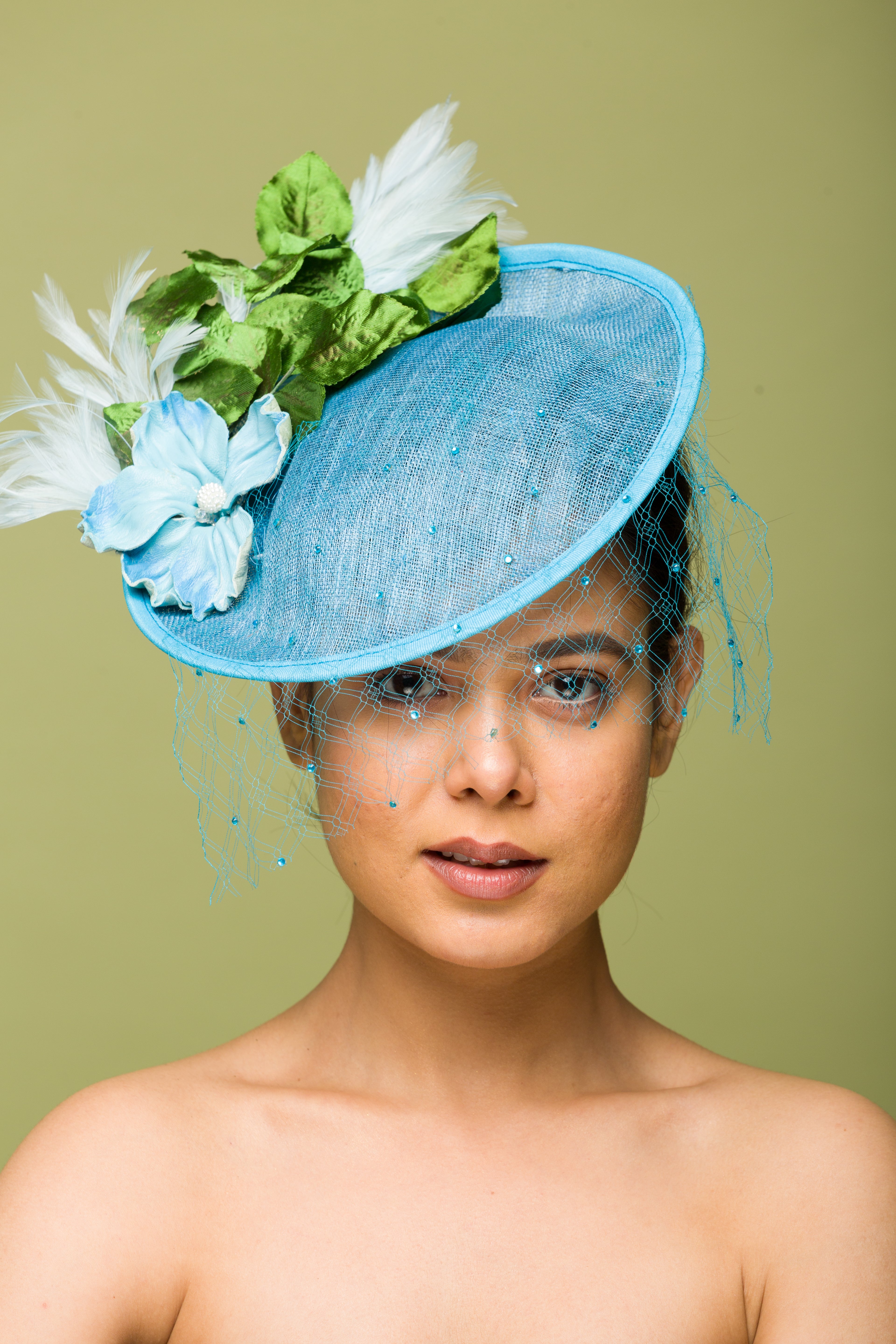 Elegant Blue Fascinator with Veil - Emery Style Bridal Hair Accessory for Weddings, Tea Parties & Special Occasions