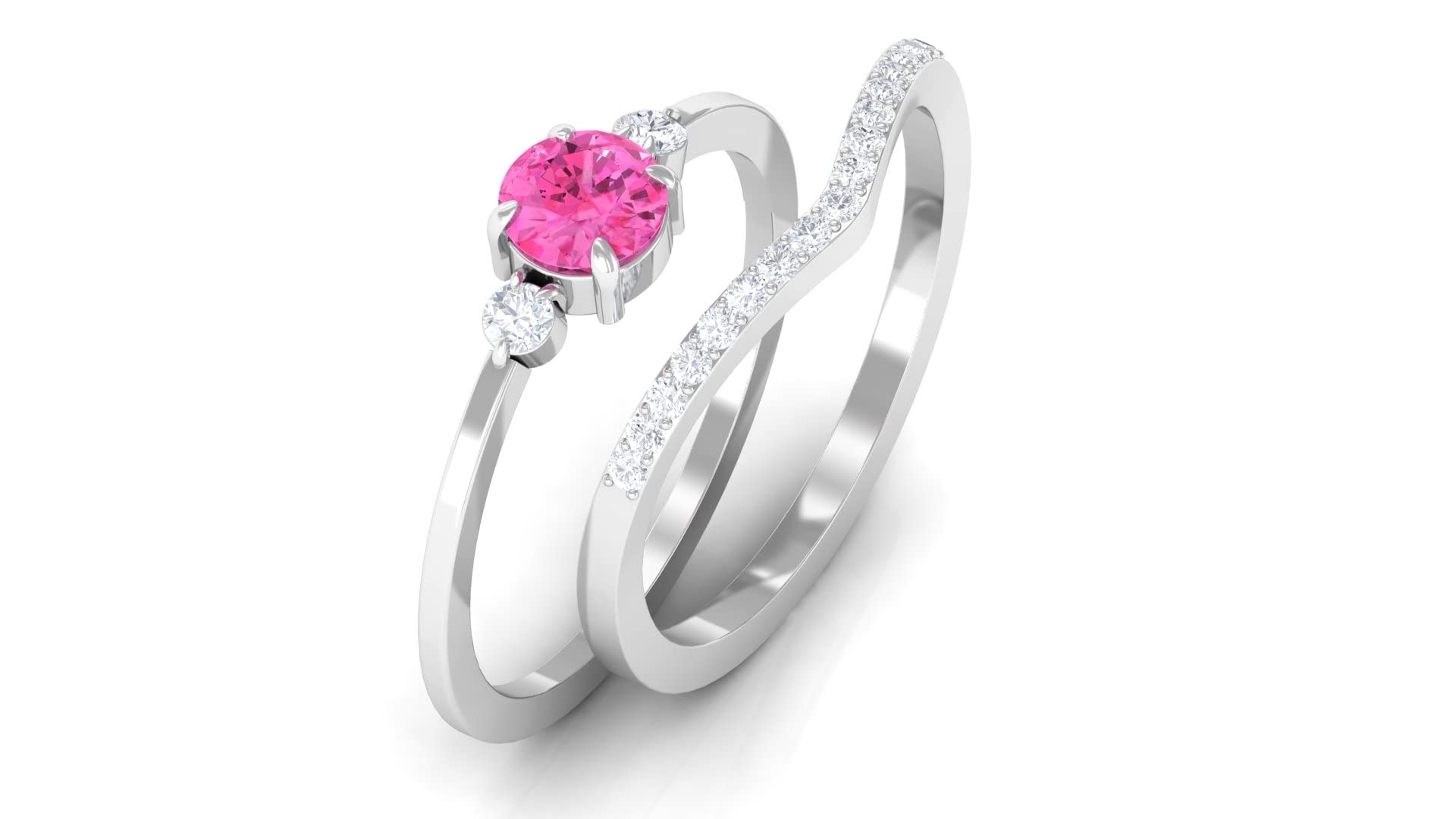 0.75 CT Pink Sapphire and Diamond Ring - 14K Solid Gold Wedding Band Set | Genuine Pink Sapphire Bridal Ring for Engagement, Anniversary & Special Occasions