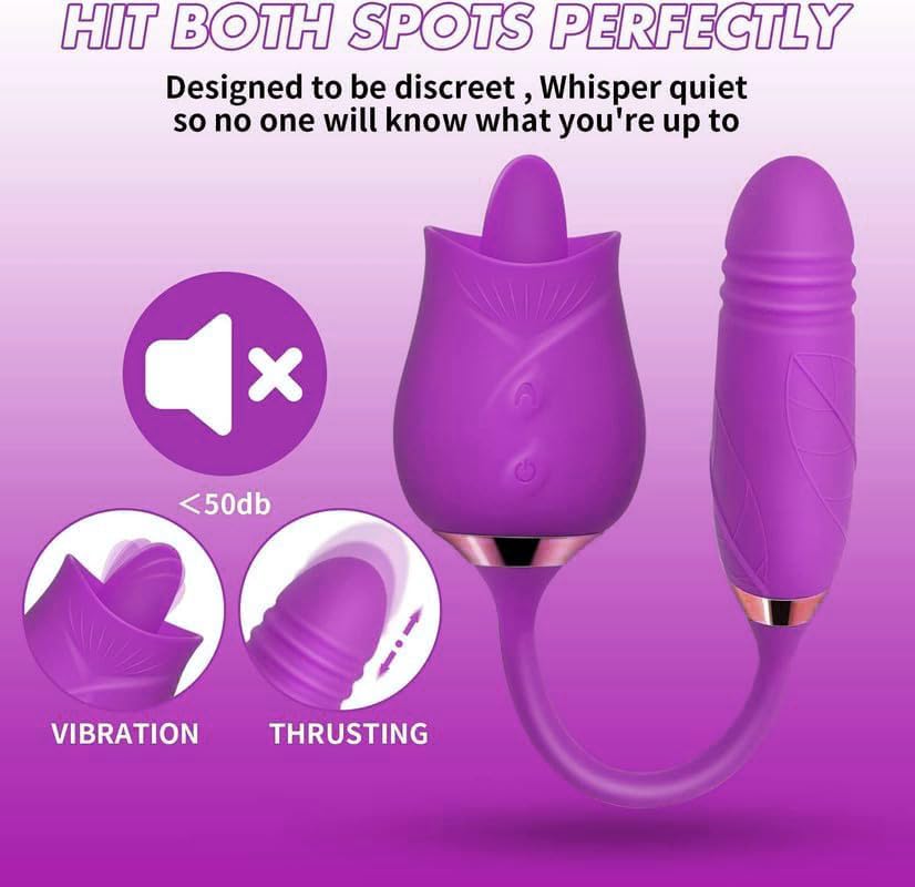 3 in 1 Rose Shape Adult Toy with Tongue Licking, Thrusting & Vibrating Functions - Easy to Use Pleasure Device for Couples & Solo Play - CP3+6 * 3 (Perfect for Romantic Nights & Self-Care Moments)