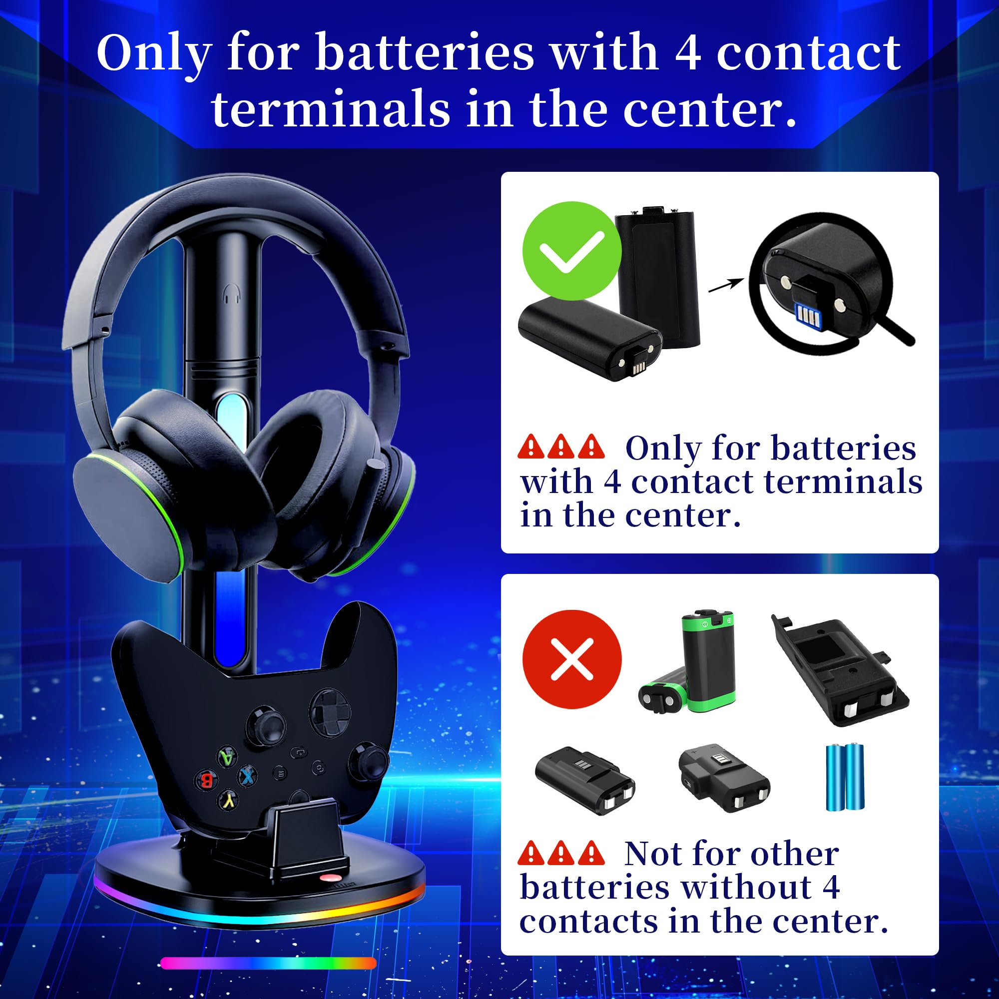 Xbox Controller Charger Station with RGB Headphone Stand - Dual USB Port Charging Dock for Xbox Series X|S, Elite 2, One X, One S & One Elite Controllers - Perfect Gaming Setup Accessory for Xbox Charging & Headset Organization