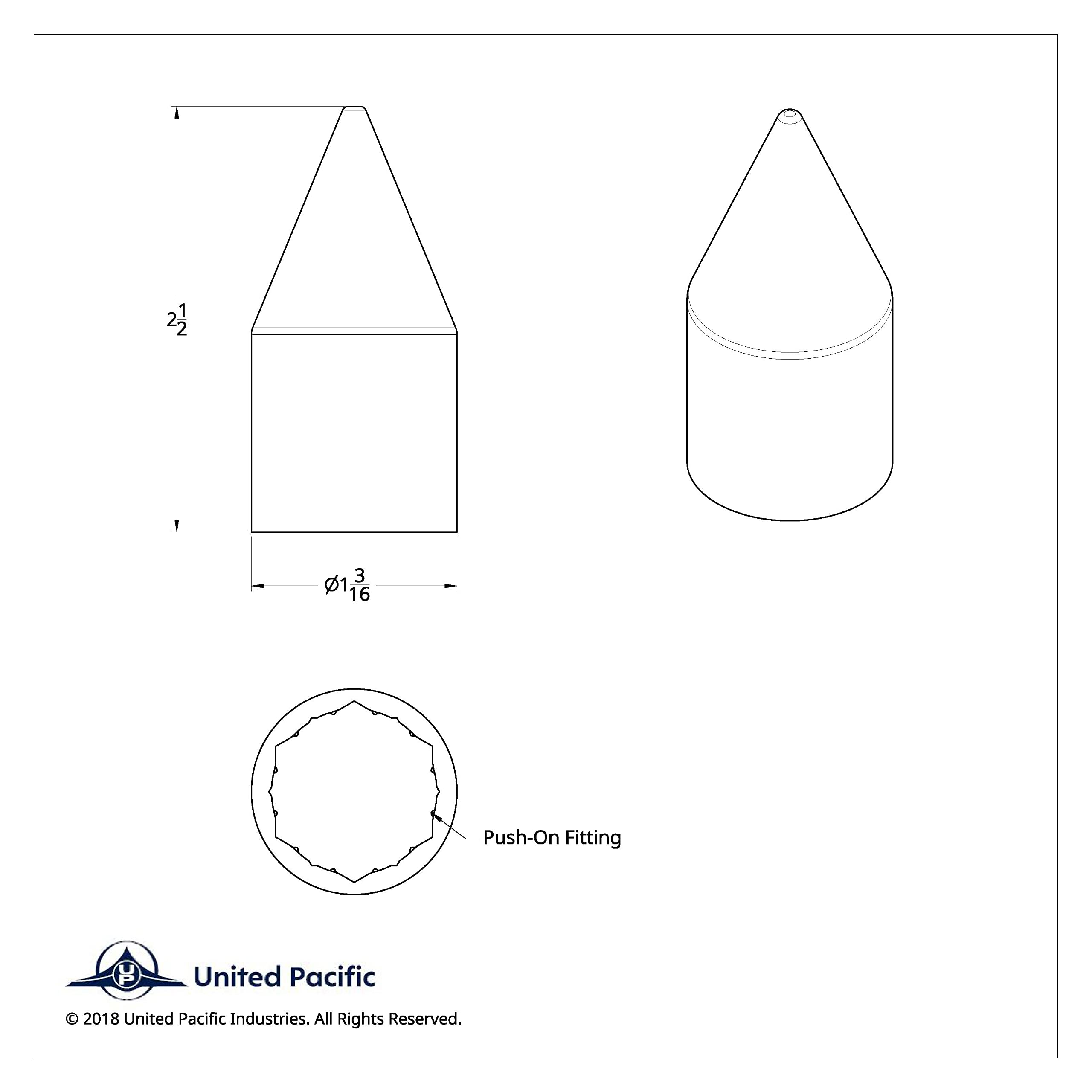 United Pacific 10767B Chrome Plastic Spike Wheel Lug Nut Cover - 15/16