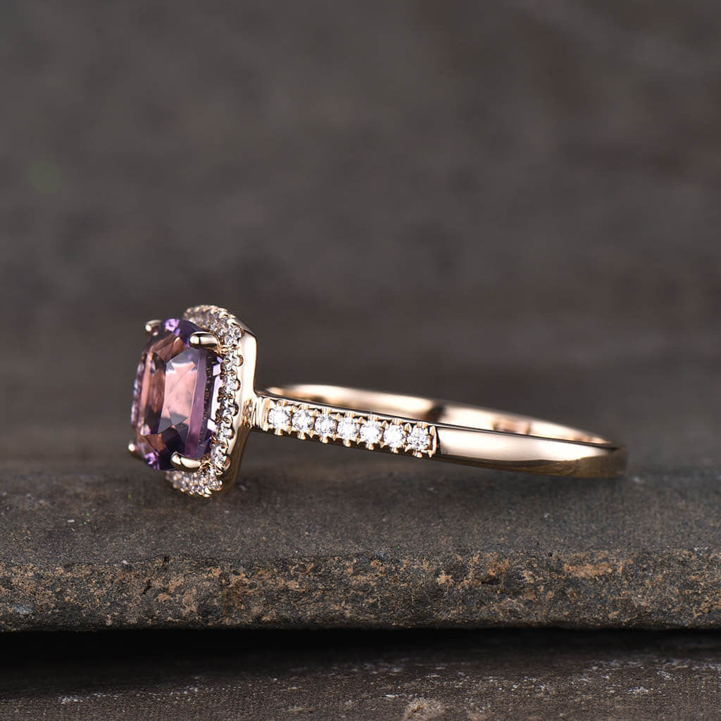 Exquisite Purple Amethyst Diamond Halo Engagement Ring - Cushion Cut Gemstone Jewelry for Weddings, Proposals & Anniversary Gifts