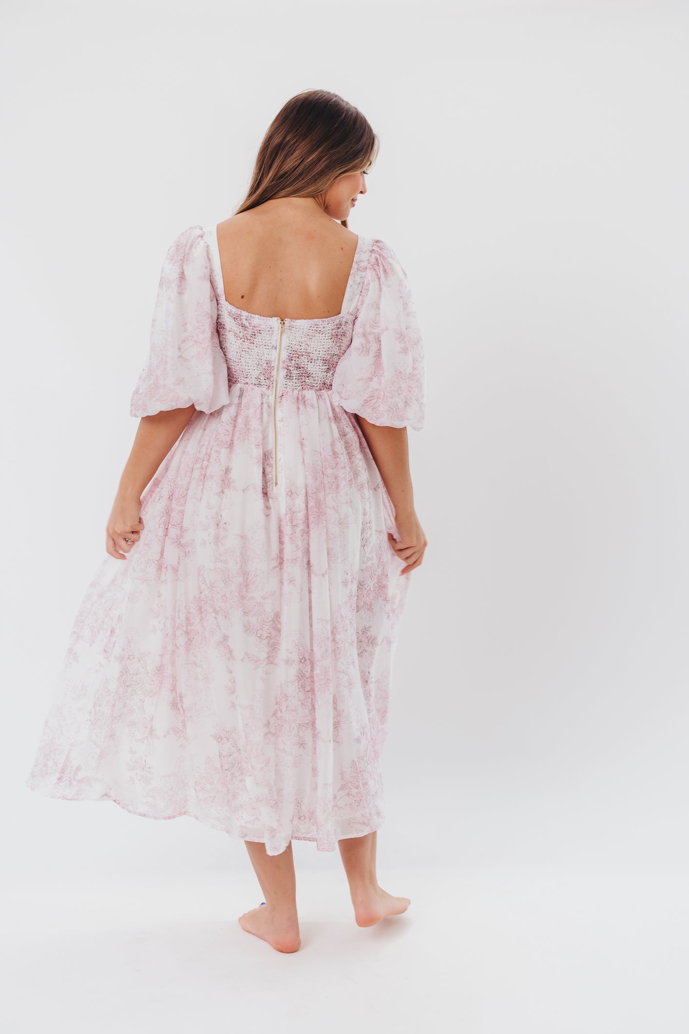 Harlow Midi Dress - Light Pink Floral Print, Bump Friendly Maternity Dress, Inclusive Sizing (S-3XL) for Pregnancy, Baby Shower & Special Occasions