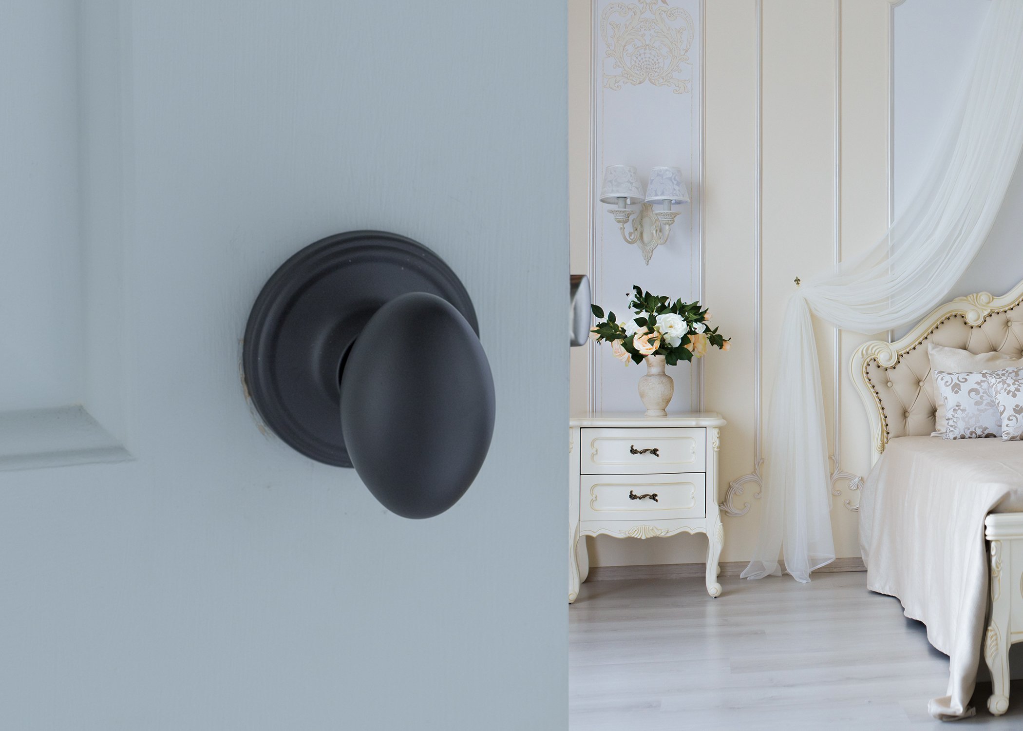 Copper Creek EK2020BC Black Egg Door Knob - 1 Pack Passage Function Interior Door Handle for Bedroom, Bathroom & Closet - Durable & Stylish Home Hardware