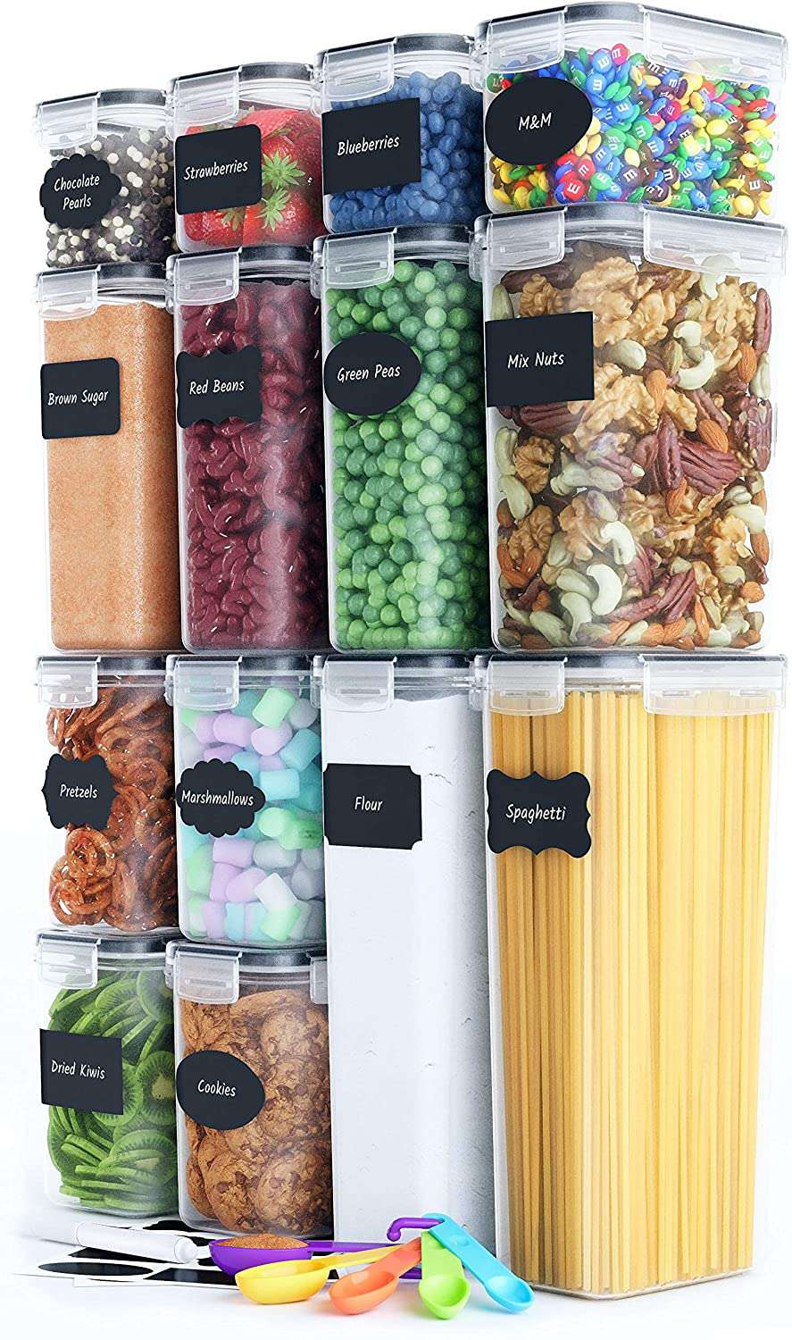 14-Piece Airtight Food Storage Containers Set - BPA-Free Plastic with Secure Locking Black Lids & Labels - Perfect for Kitchen Pantry Organization, Meal Prep, and Leftovers Storage