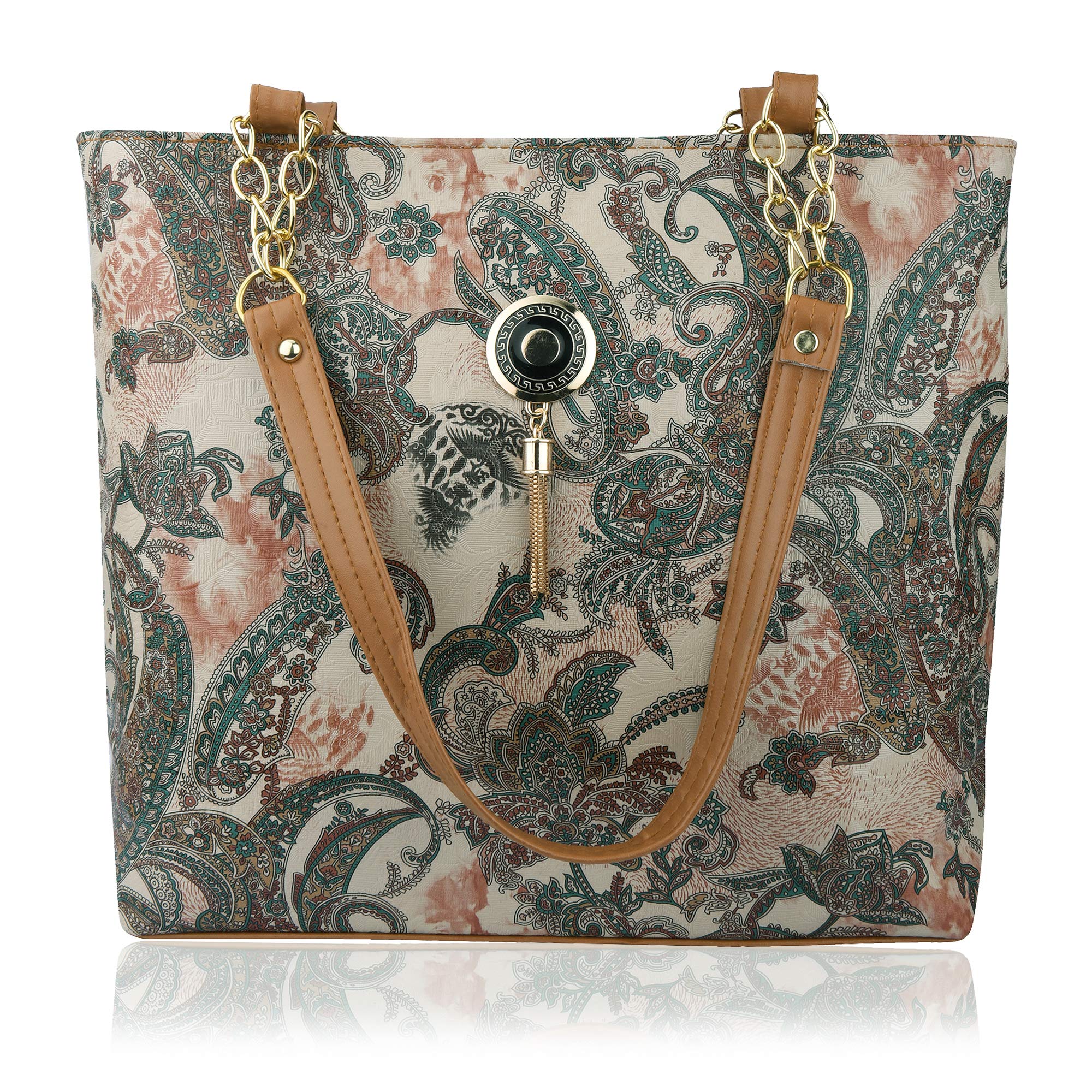SHAMRIZ Women's Synthetic Leather Floral Print Top Handle Shoulder Bag - Stylish Tote Purse for Work, Shopping & Travel