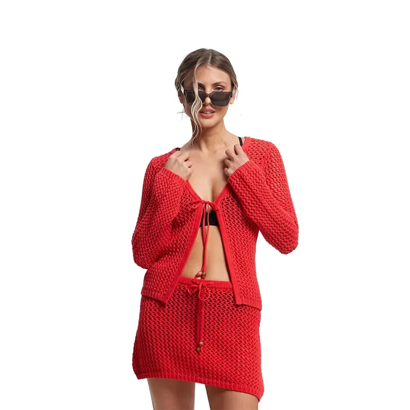 Stylish Rusty Amalfi Tie Front Knit Sweater in Rojo Red - Perfect for Casual Outings & Date Nights