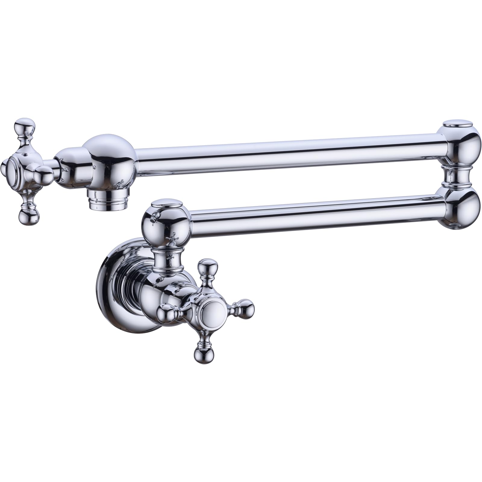 TRUSTMI Brass Wall Mounted Kitchen Pot Filler Faucet with Double Joint Swing Arm in Chrome Finish - Perfect for Filling Large Pots & Pans Near Stove or Cooktop