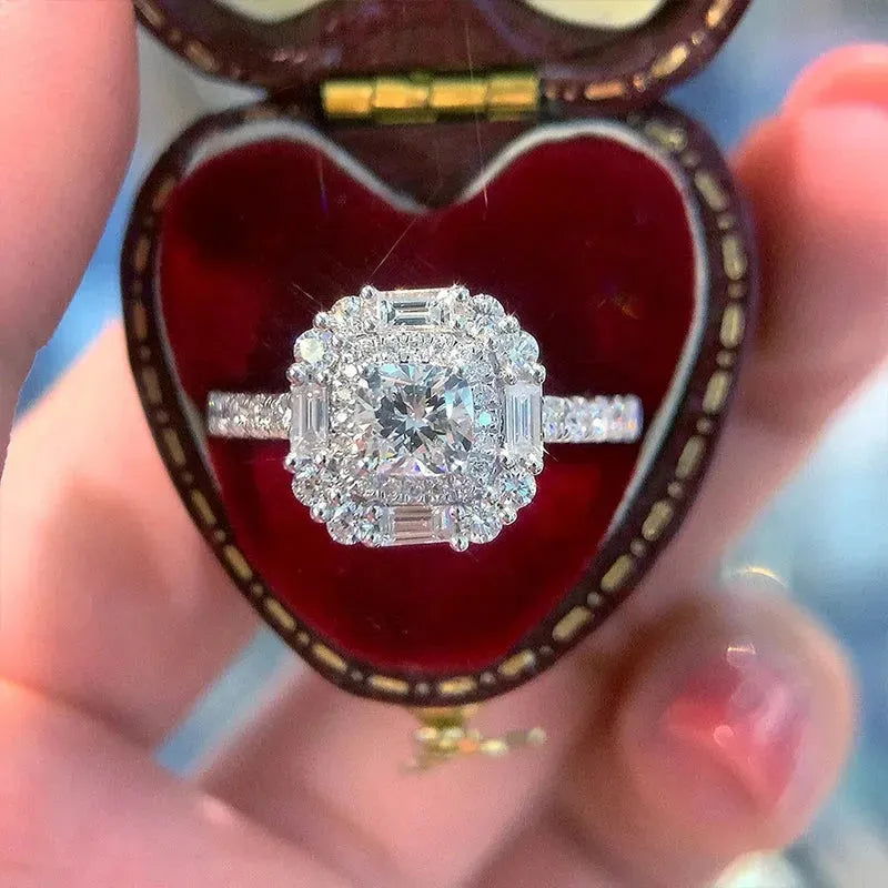 18K Solid Gold Square Engagement Ring with 1.20ct White Diamonds - Upscale Trendy Jewelry for Senior Party, Anniversary & Wedding - Aazuo Fine Jewelry Collection
