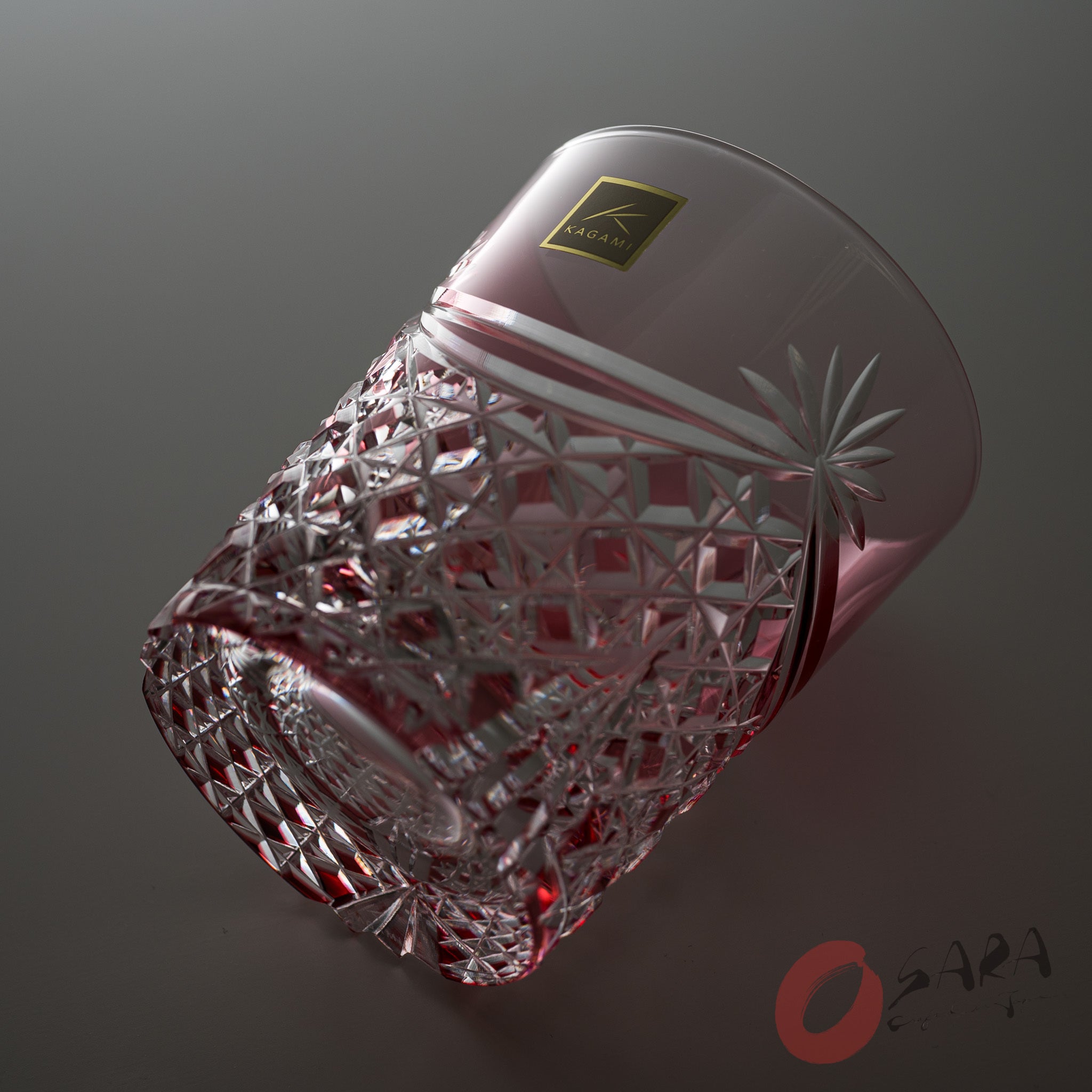Premium KAGAMI Crystal Edo Kiriko Rock Glass - Handcrafted Japanese Cut Glass with Red Curtain Folds Design - Perfect for Whiskey, Cocktails & Elegant Home Bar Decor