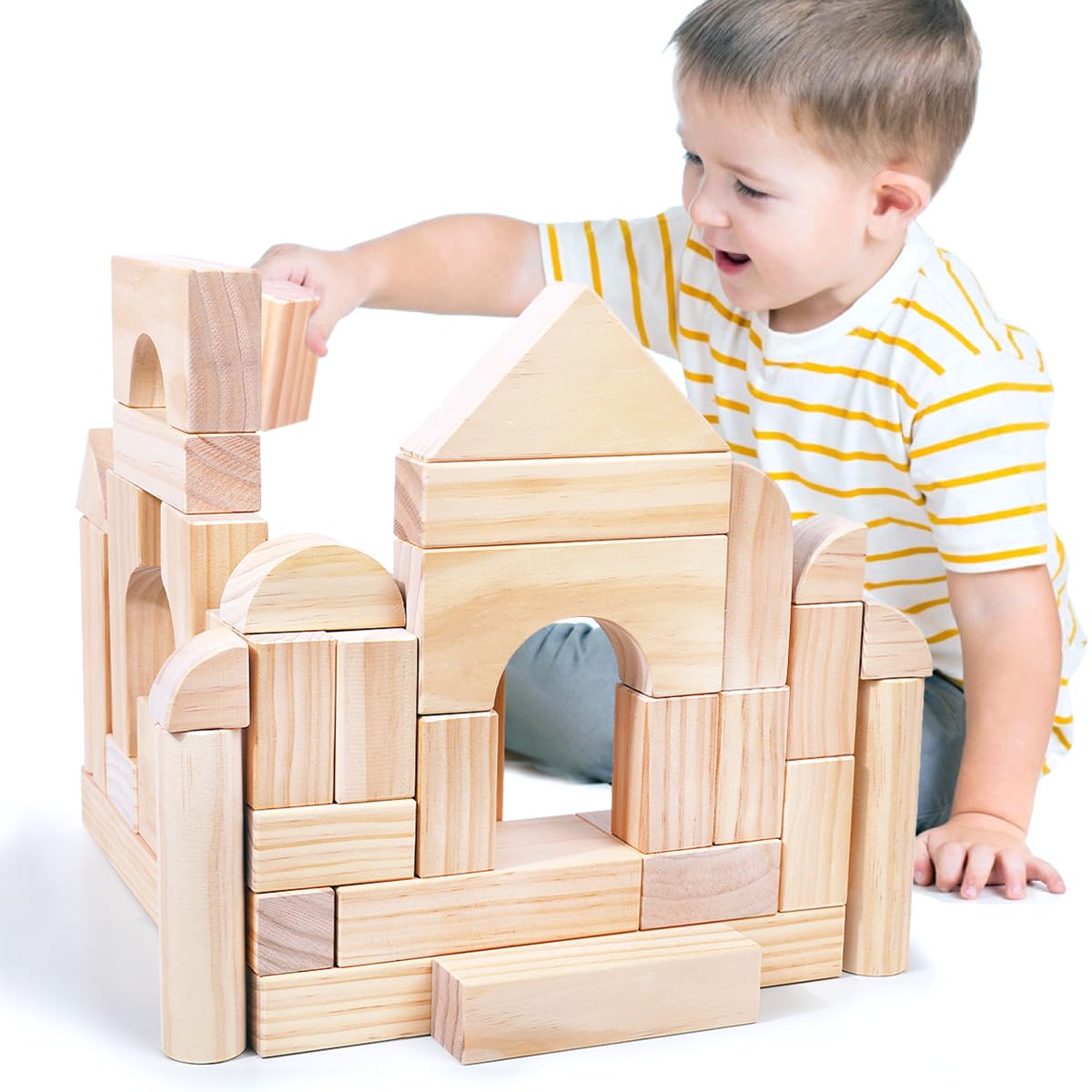 Large Wooden Building Blocks Set - Educational Preschool Learning Toys with Storage Box, STEM Stacking Toys for Toddlers Ages 3+ | Perfect for Classroom, Birthday Gifts & Creative Play