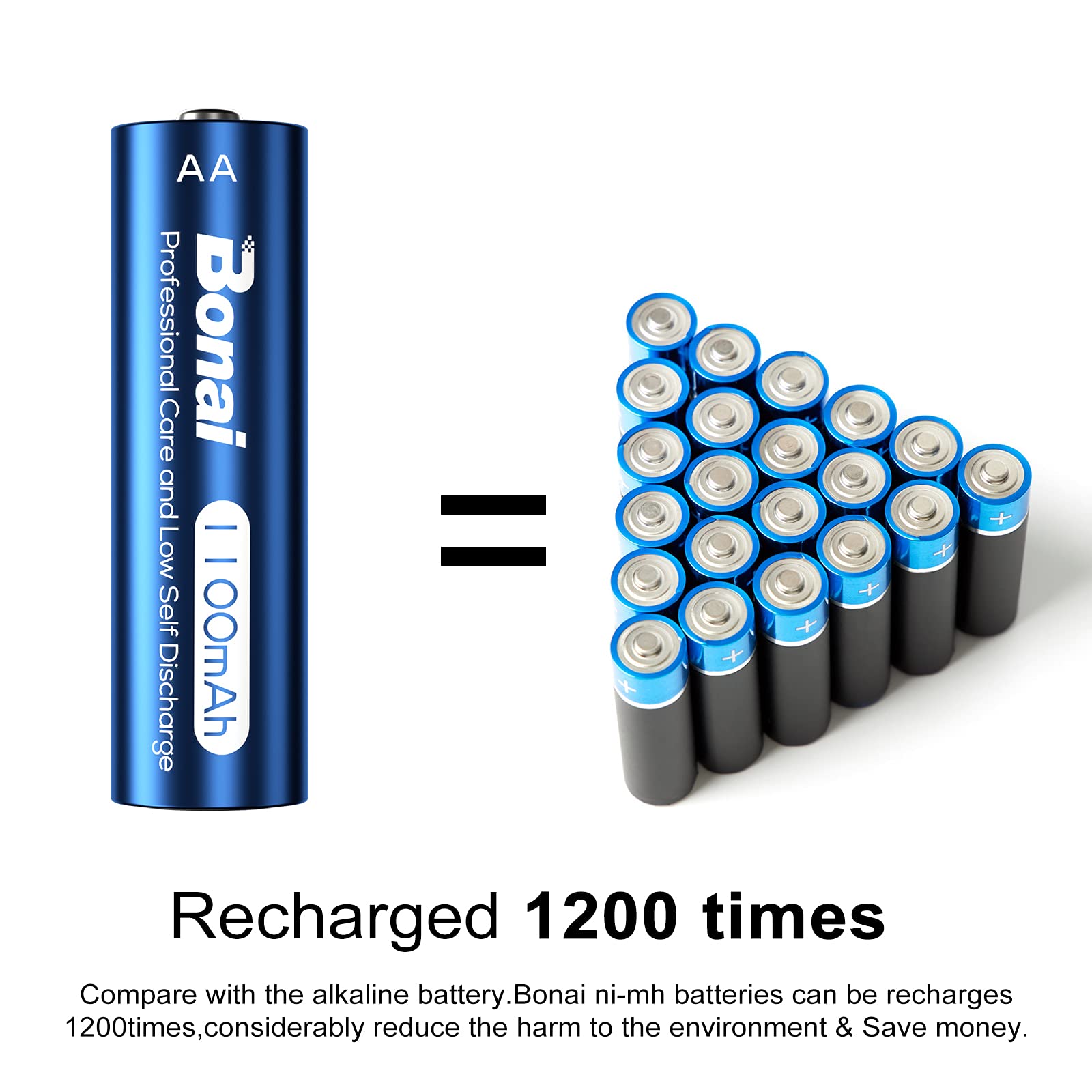 Bonai 8-Pack 1100mAh AA Solar Rechargeable Batteries for Outdoor Garden Lights, String Lights, Christmas Decorations - Perfect for Solar-Powered Landscape Lighting & Holiday Displays