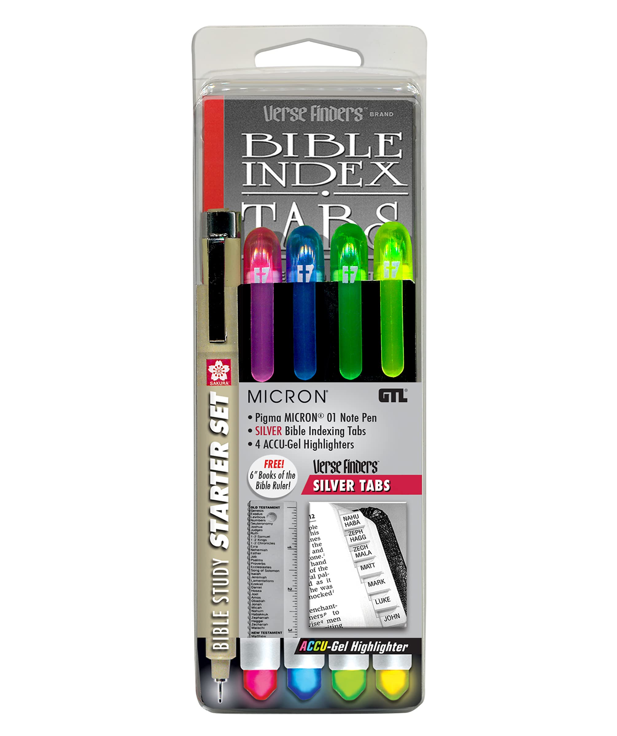 Accu-Gel Bible Highlighter & Pigma Micron Bible Study Starter Set - No Bleed Pigmented Ink, Fine Point Black, Yellow & Green - Perfect for Bible Journaling, Scripture Marking & Church Study Groups