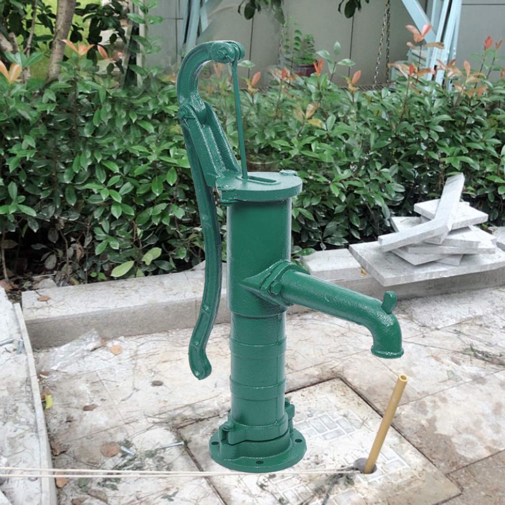 CNCEST Manual Water Pitcher Pump - Cast Iron Hand Pump for Outdoor Yard, Pond & Well - 26ft Max Pressure Head - Green - Perfect for Garden Irrigation, Livestock Watering & Emergency Water Supply