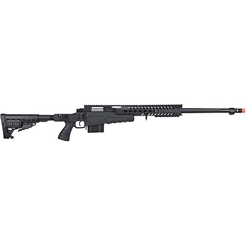 Lancer Tactical WellFire MB4418-1 Bolt Action Airsoft Sniper Rifle - 380 FPS High Power Precision Airsoft Gun for Outdoor Training & Competitive Shooting - Black Tactical Sniper Rifle for Airsoft Battles & Target Practice