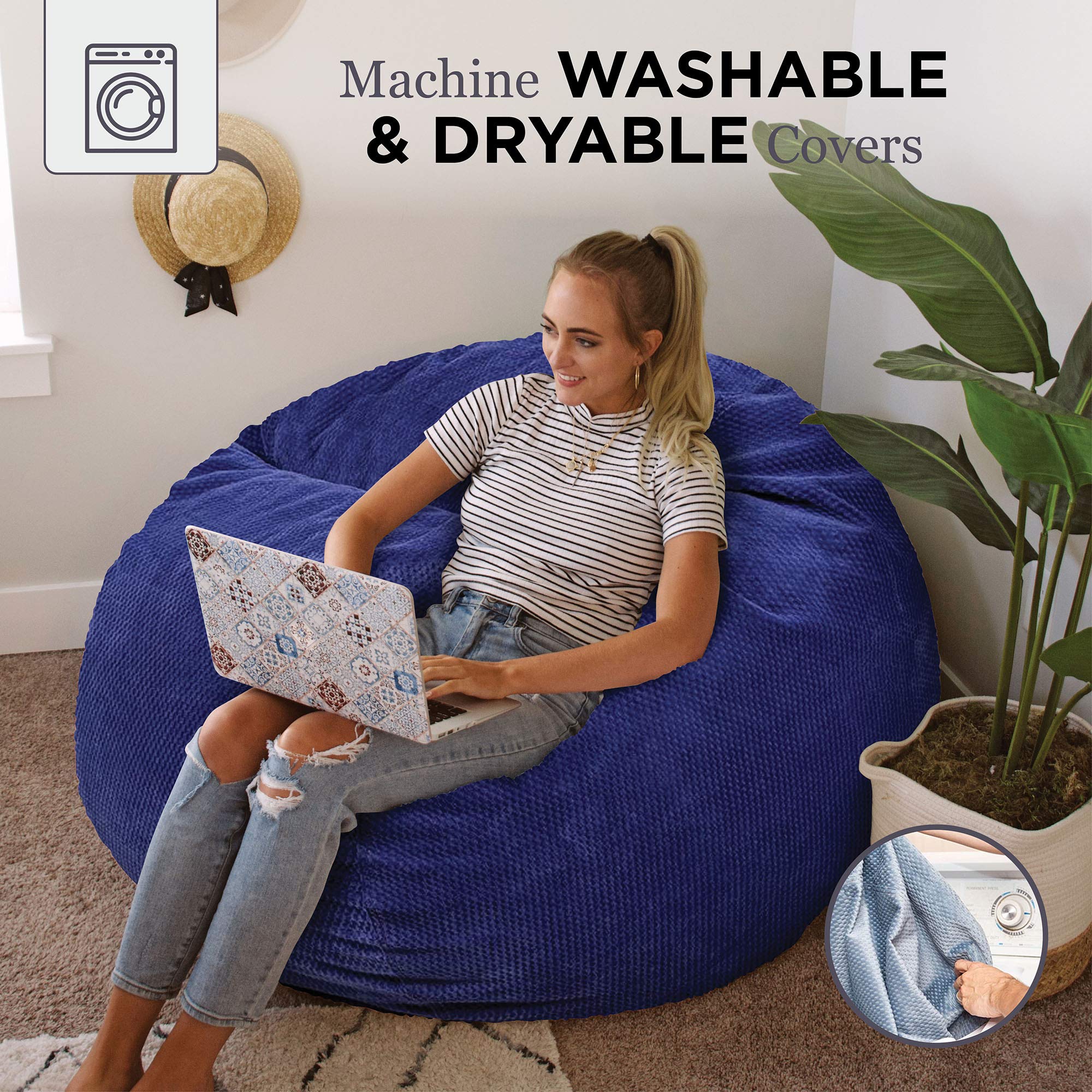 CordaRoy's Convertible Chenille Bean Bag Chair - Foldable from Bean Bag to Lounger (Full Size, Navy Blue) | Comfortable Seating for Living Room, Bedroom & Game Room | As Seen on Shark Tank