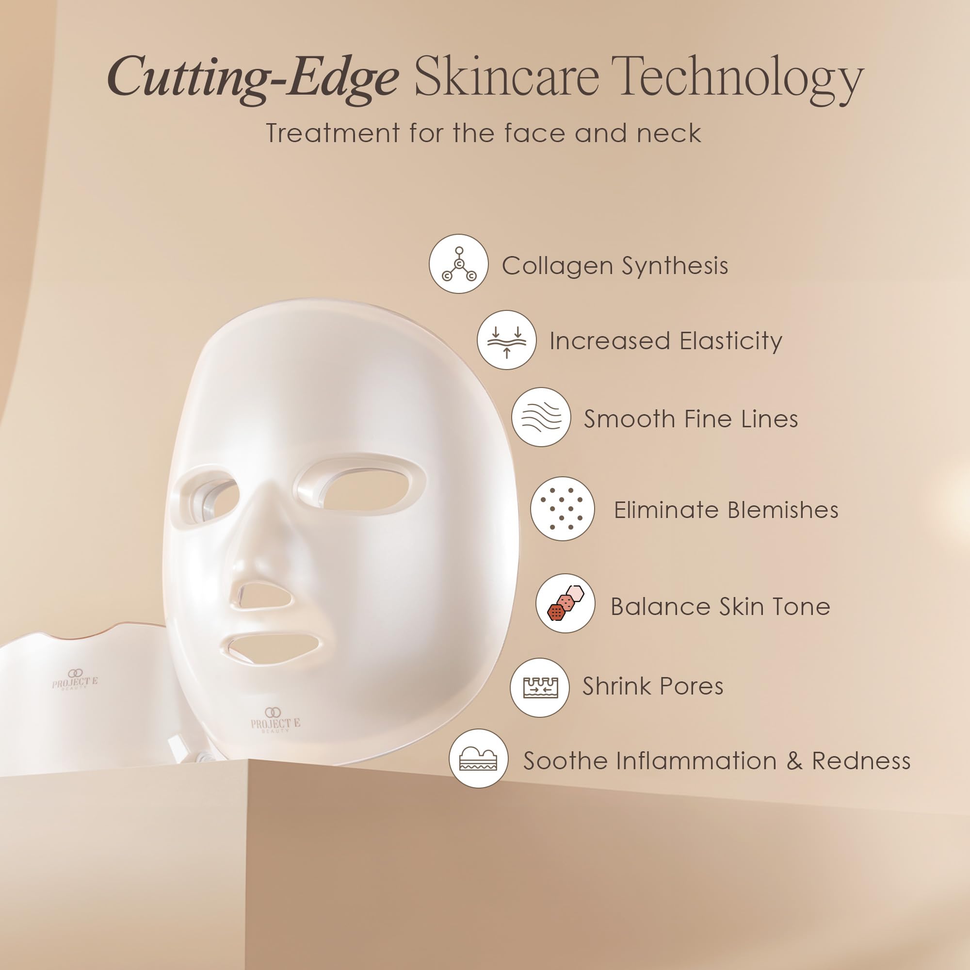 Project E Beauty LightAura Plus LED Light Therapy Mask - 7 Color LED Face & Neck Mask for Skin Rejuvenation, Anti-Aging & Wrinkle Reduction | Anti-Inflammatory & Brightening Skincare Treatment | Perfect for At-Home Spa Days & Post-Procedure Recovery