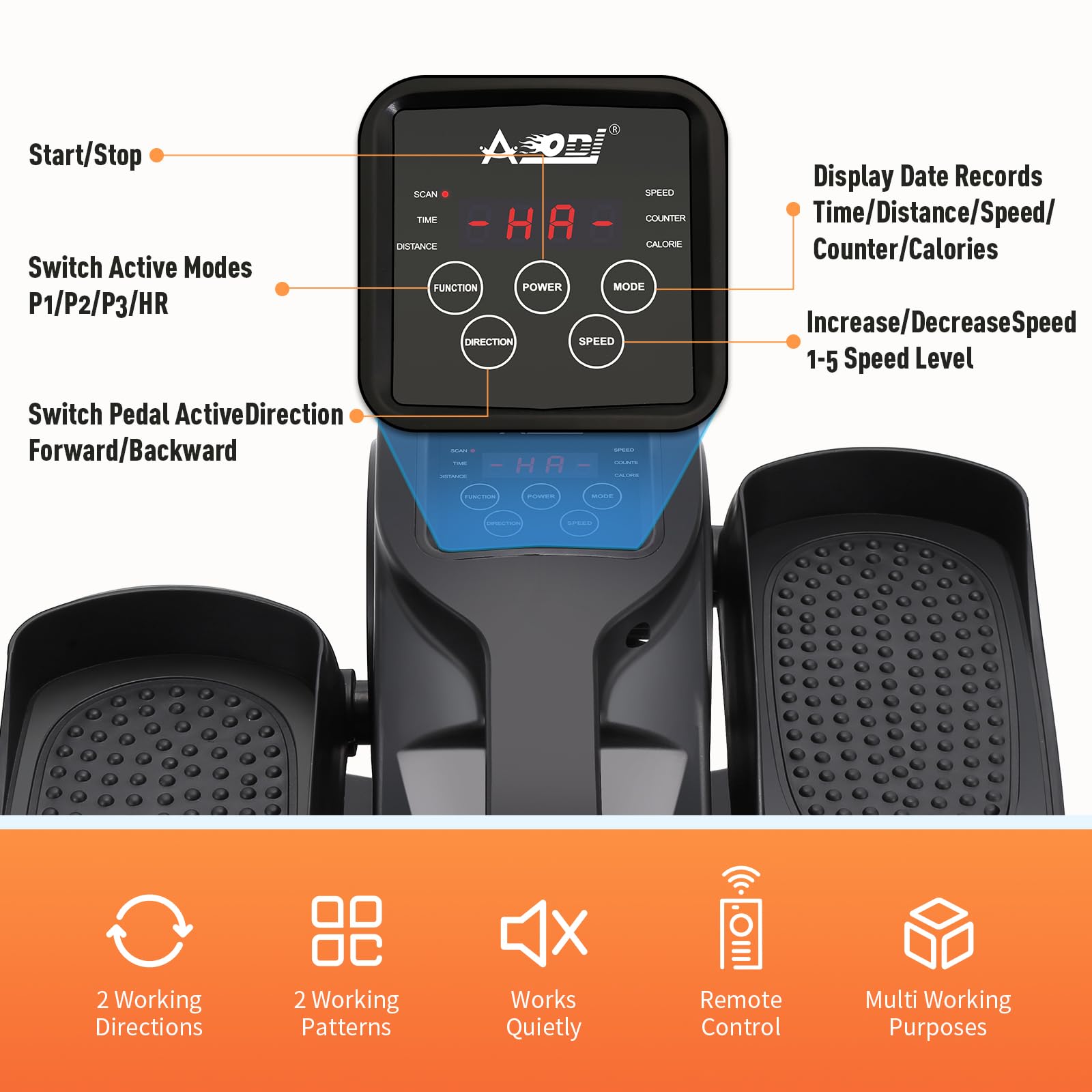 Under Desk Elliptical Machine - Adjustable Speed Quiet Mini Pedal Exerciser for Seniors & Adults with Remote Control | Portable Seated Elliptical Trainer for Home, Office & Workout Use
