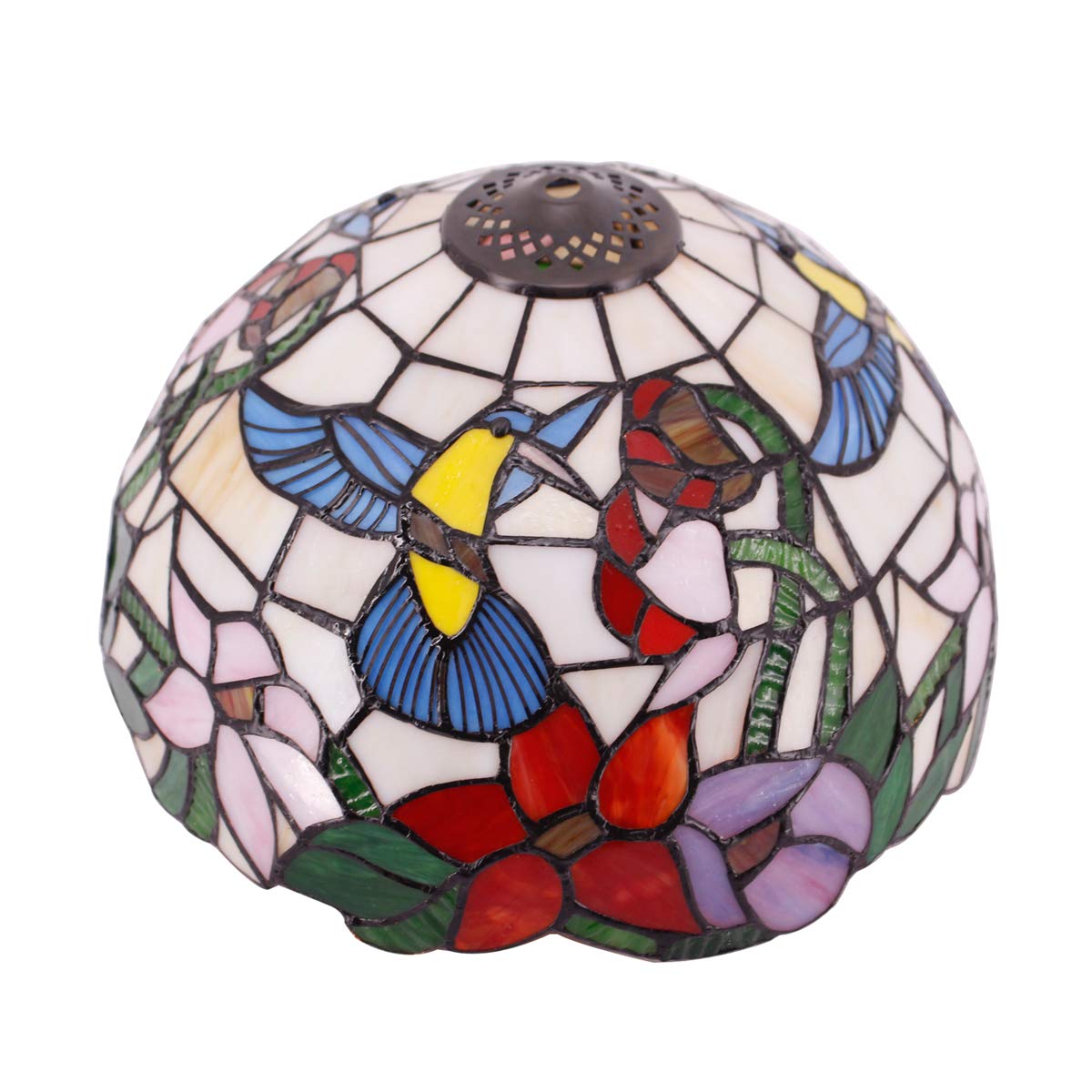 WERFACTORY 12x6 Inch Tiffany Style Lamp Shade Replacement - Cream Amber Stained Glass Hummingbird Design for Table Lamps, Pendant Lights & Ceiling Fixtures (Lamp Base Not Included) | Perfect for Living Room, Bedroom, Office & Restaurant Decor