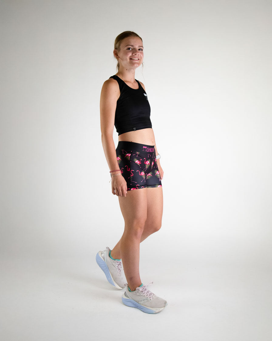 Women's High Waist 3-Pack Flamingo Print Compression Shorts - Moisture Wicking Workout & Yoga Leggings for Running, Gym & Activewear