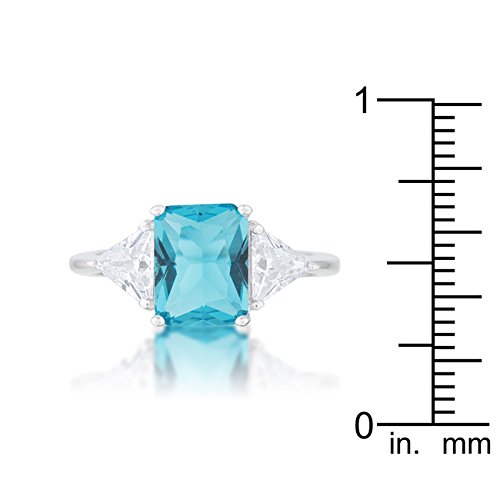 4.5ct Blue Topaz & Cubic Zirconia Rhodium Plated Engagement Ring - Radiant & Trillion Cut for Weddings, Proposals & Anniversary Gifts