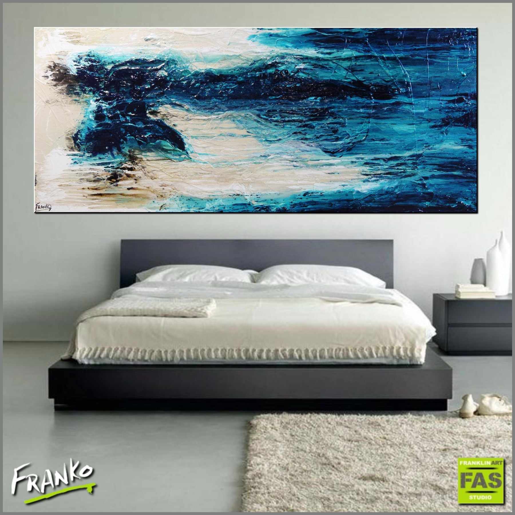 Southern Aurora 240cm x 100cm Turquoise Abstract Canvas Art - Modern Large Wall Painting for Living Room, Bedroom & Office Decor