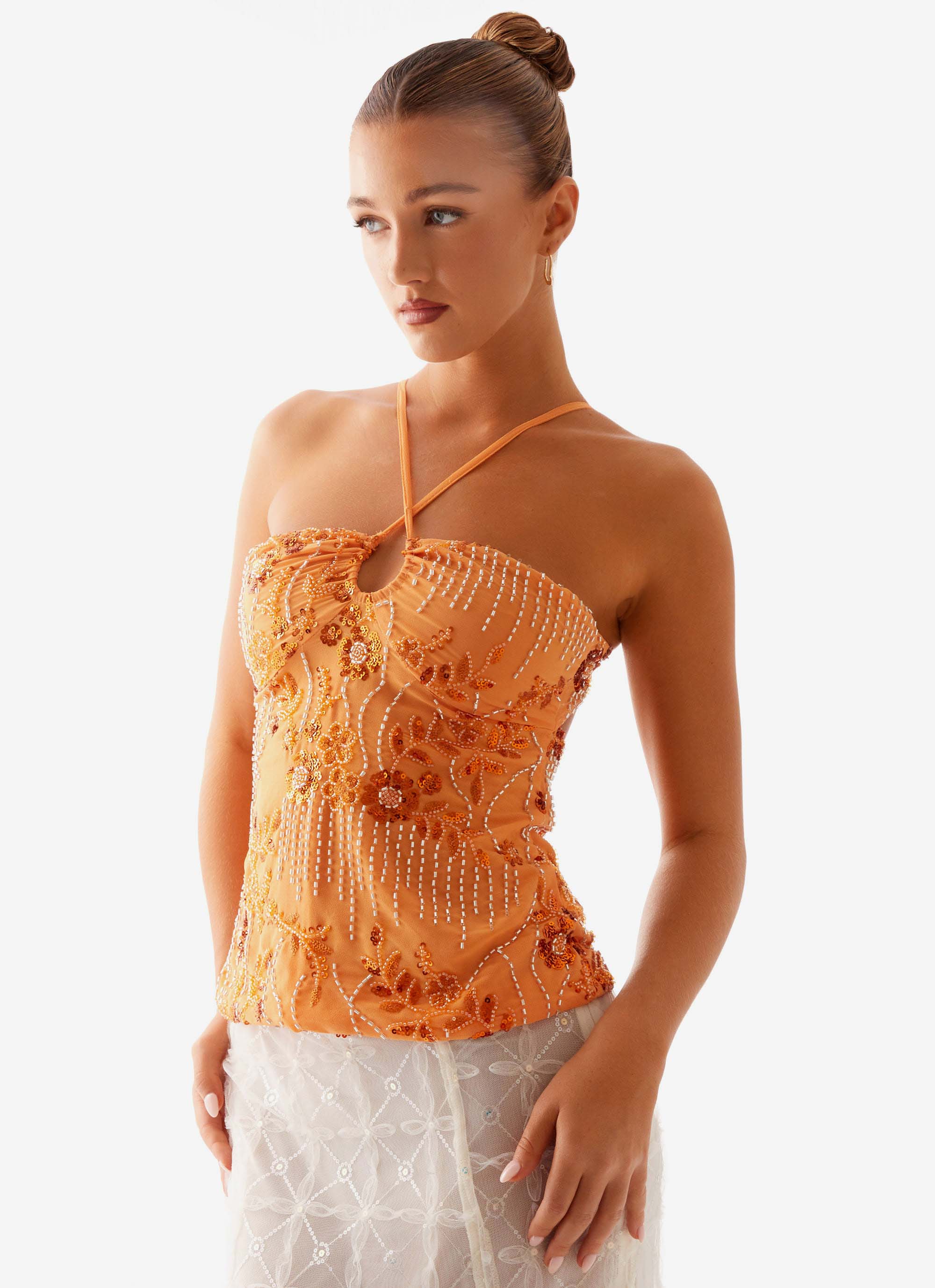 Catalina Sequin Party Top for Women - Glittery Orange Blouse for Night Out, Club Wear, and Special Occasions