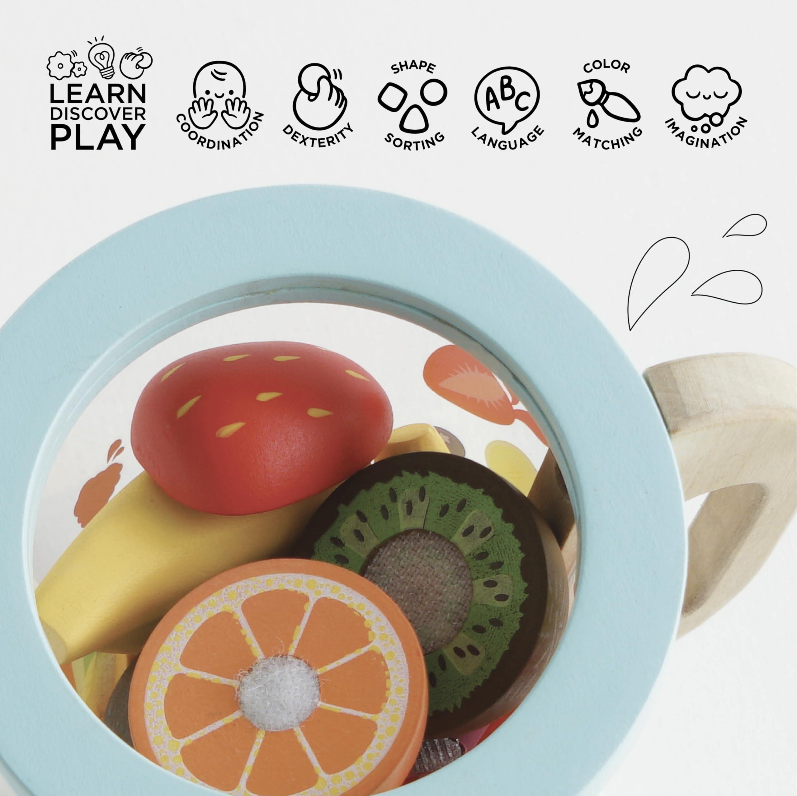 Premium Wooden Blender & Fruit Toy Set for Kids Ages 3+ | Pretend Play Kitchen