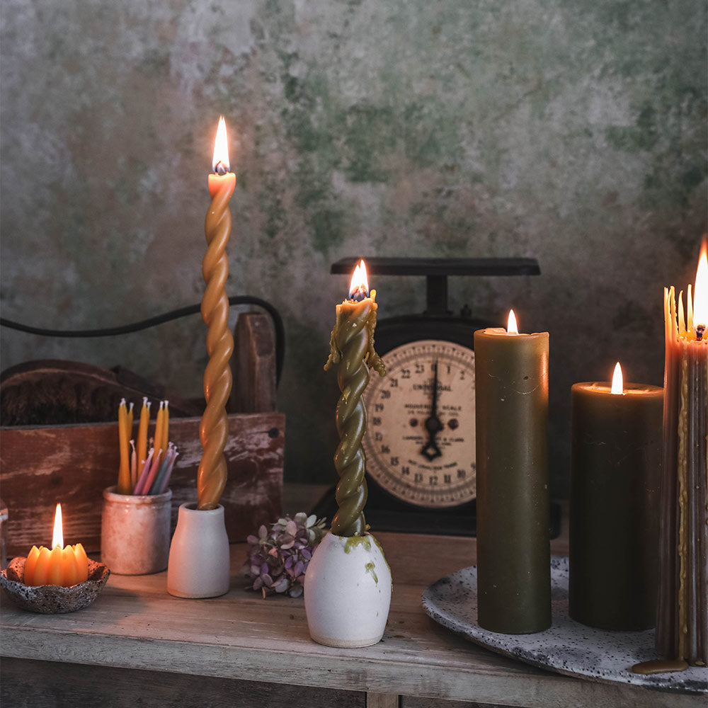 Twisted Beeswax Candle with Moss Aroma - Handmade Natural Candles for Home Decor, Relaxation & Romantic Ambiance | Perfect for Yoga, Meditation & Spa Nights