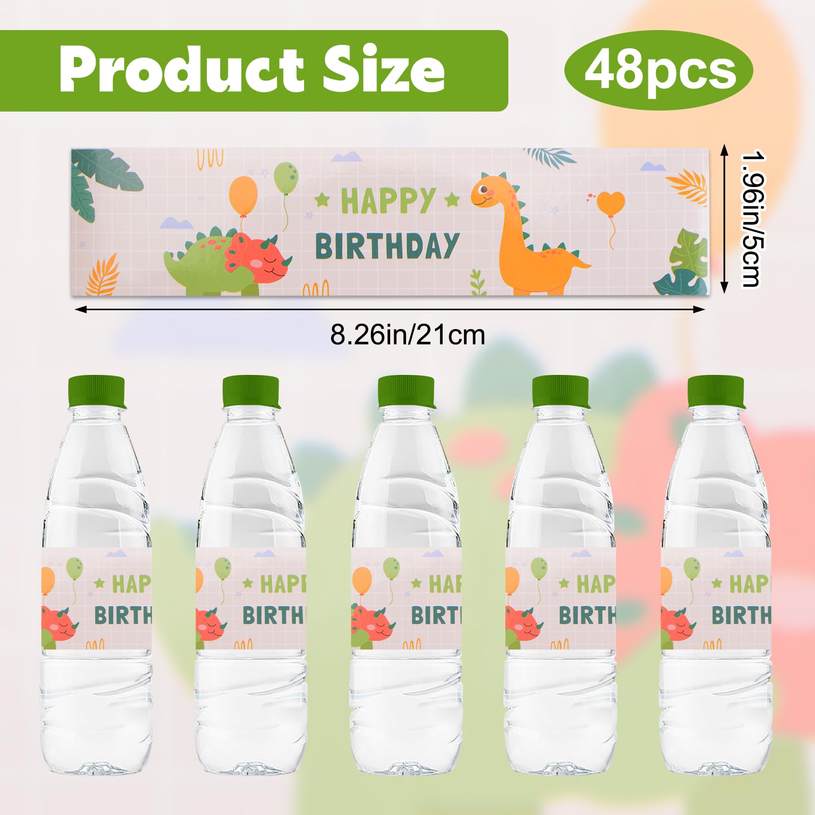 Dinosaur Birthday Water Bottle Labels - 48pcs Reusable Bottle Wraps & Decals for Birthday Parties, Bridal Showers, Baby Showers - Perfect for Party Decorations, Favors, and Special Events
