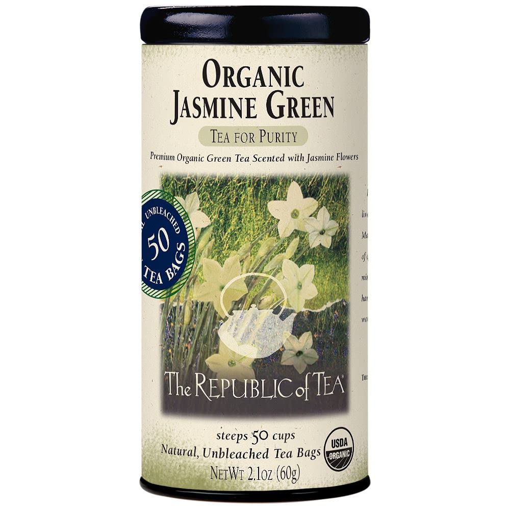 Organic Jasmine Green Tea Bags | The Republic of Tea | 50 Count | Premium Loose Leaf Tea for Relaxation & Wellness | Perfect for Morning Boost, Afternoon Tea Time & Stress Relief