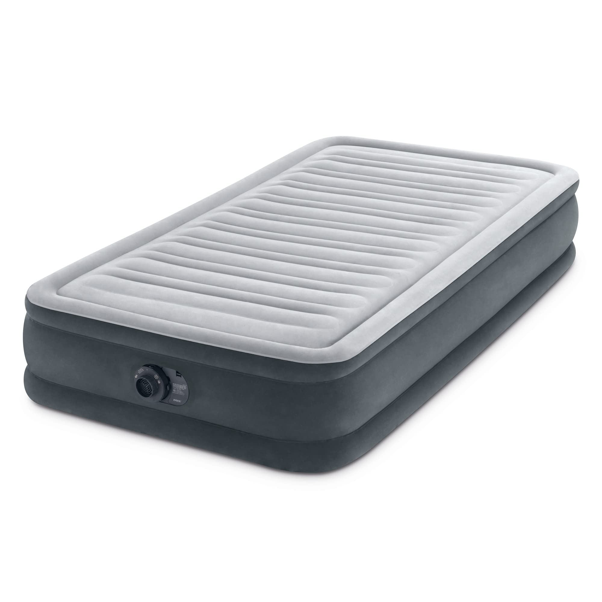 Intex Twin Size Air Mattress with Built-in Pump - Deluxe Comfort Plush Dura-Beam Fiber-Tech Construction - Portable & Compact for Camping, Guest Bed, Travel - Includes Storage Bag (2 Pack, Gray)