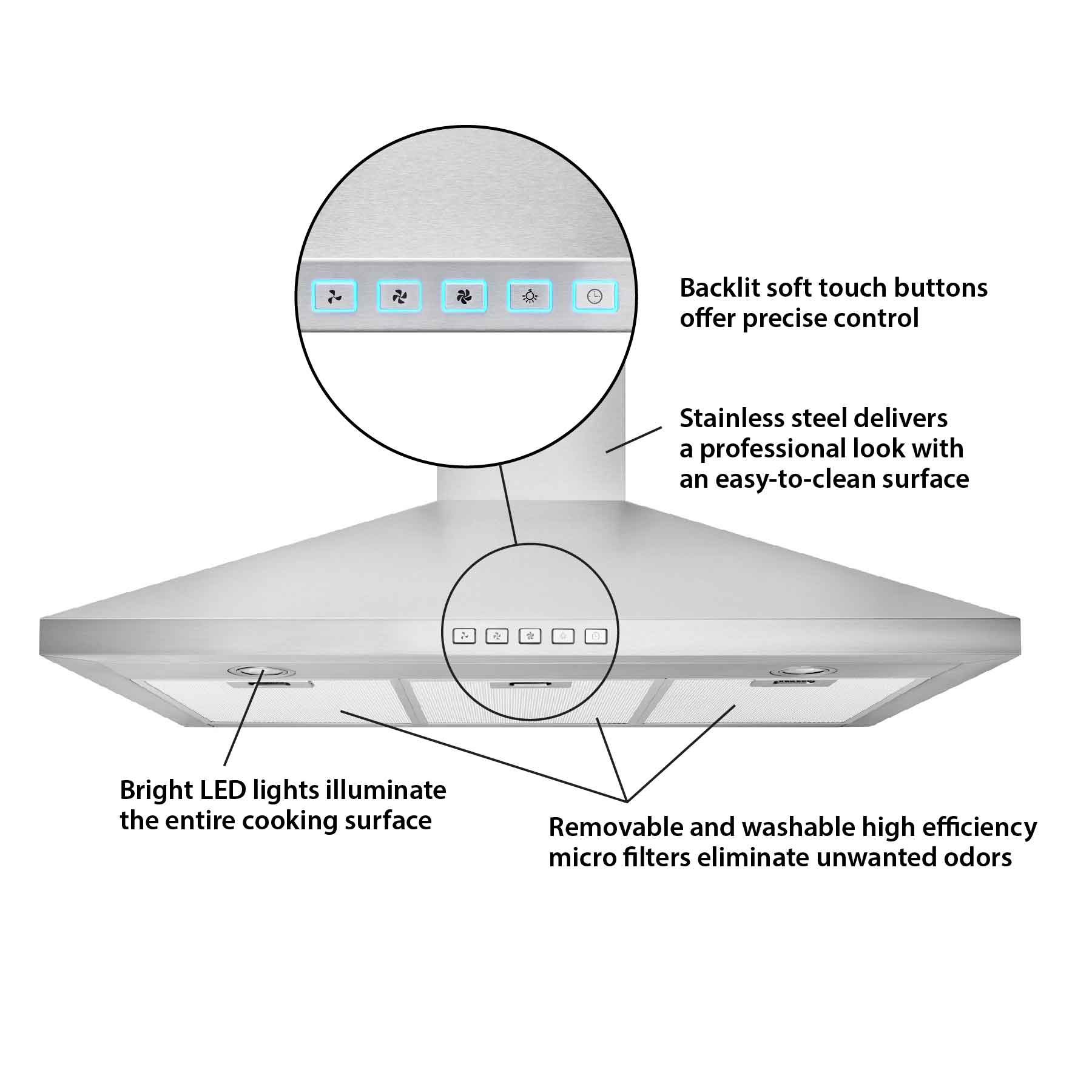 Broan BWP1364SS 36-Inch Stainless Steel 450 CFM Designer Pyramidal Range Hood - Powerful Kitchen Ventilation for Gas & Electric Stoves, Perfect for Modern Home Cooking & Smoke Removal