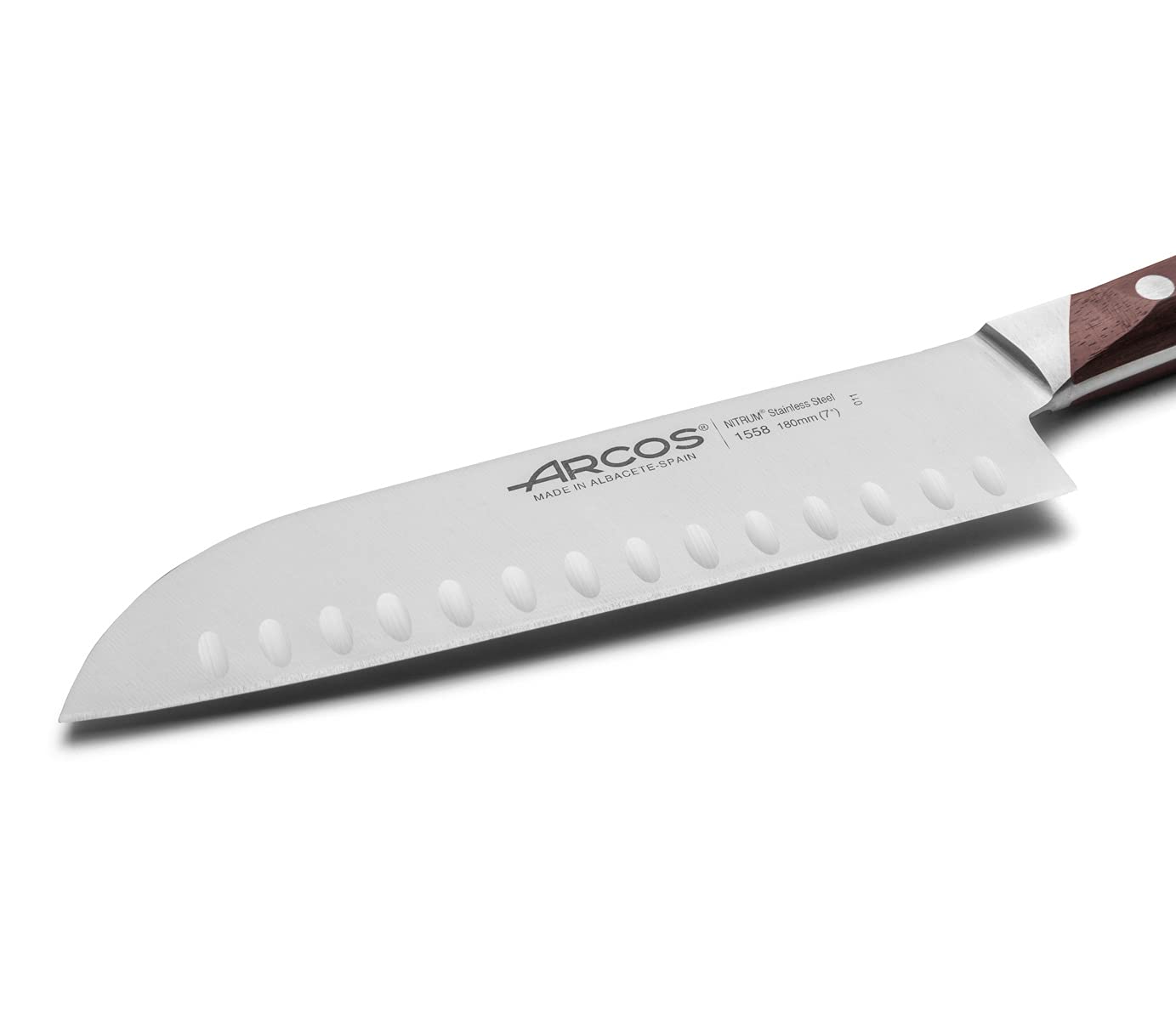 Arcos Forged Santoku Knife 7 Inch (180mm) - Professional Japanese Kitchen Knife with Stainless Steel Blade & Ergonomic Rosewood POM Handle - Series Natura - Perfect for Slicing, Dicing, and Chopping Vegetables, Meat, and Fish