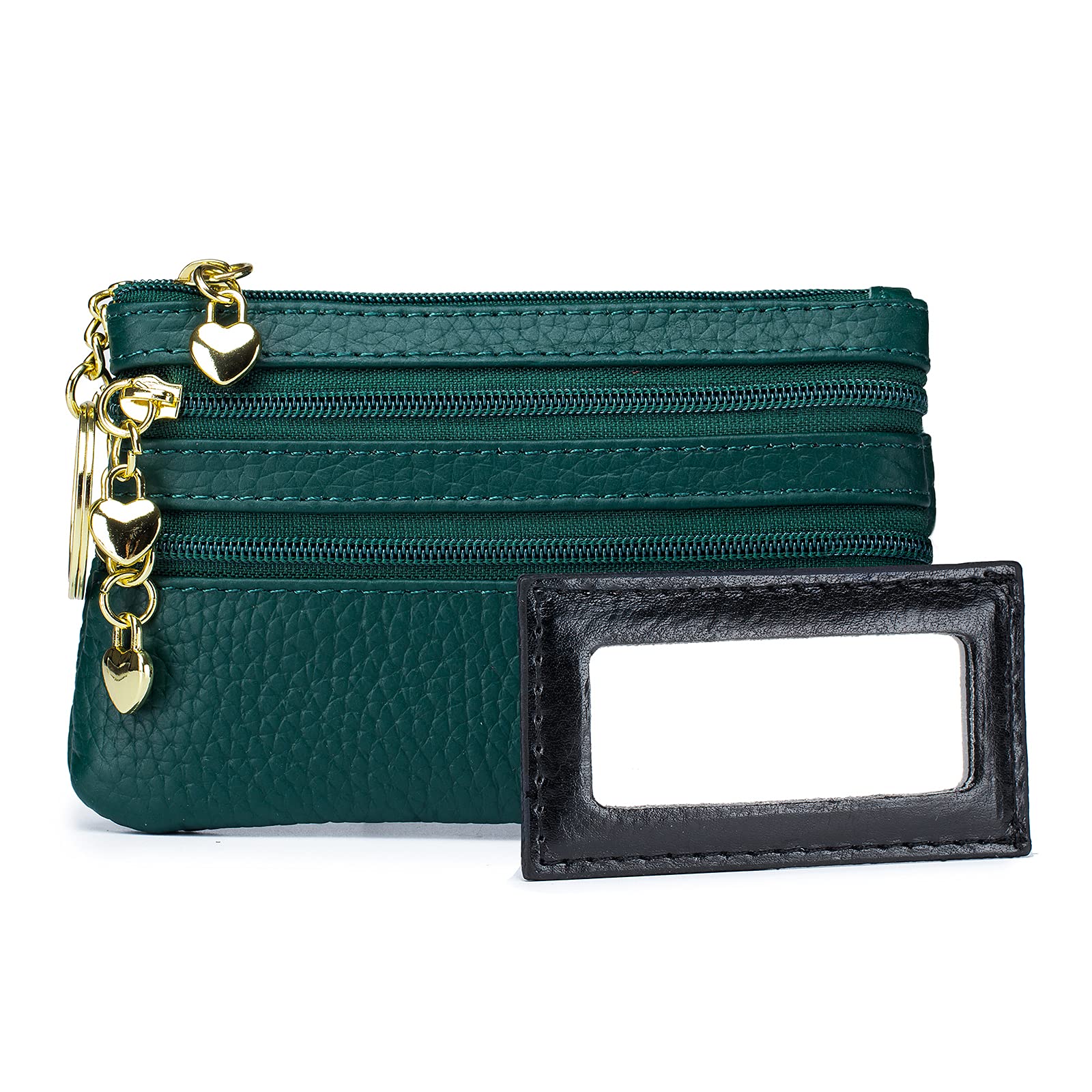 imeetu Women's Leather Coin Purse - Small Zippered Change Wallet with 4 Pockets for Coins & Cash (Dark Green) | Perfect for Travel, Shopping & Everyday Use