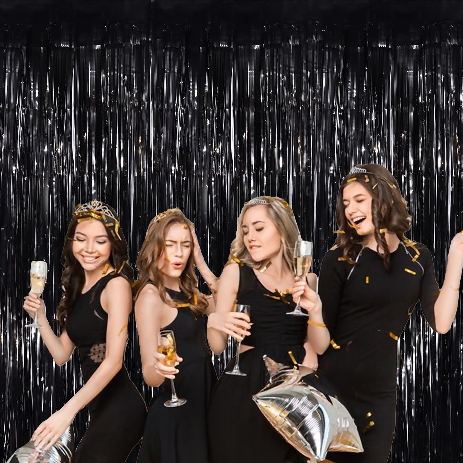 3 Pack Black Party Curtains - 3.3ft x 8.3ft Streamers for Birthday Decorations, Wednesday Addams Theme, Photo Booth Backdrop & Party Supplies | Perfect for Halloween, Goth Parties & Themed Events