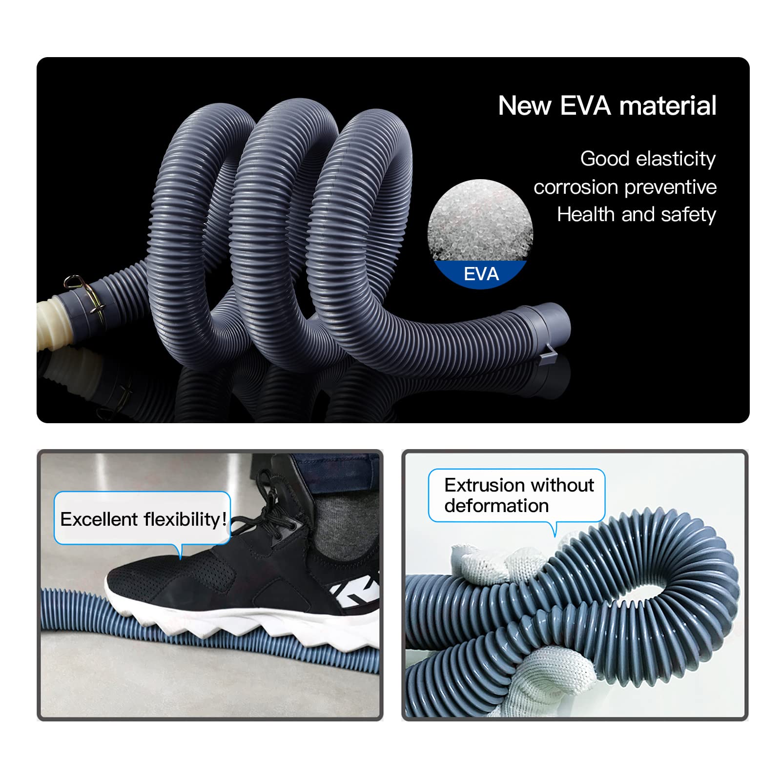 Universal Dishwasher & Washing Machine Drain Hose Extension Kit - 3.2ft Gray EVA Material with Fixing Clip & Adapter - Perfect for Kitchen, Laundry Room & RV Use