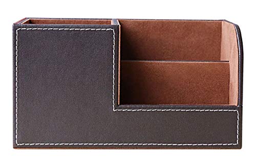 Premium Leather Desk Organizer - Multi-Function Stationery Storage Box for Pens, Pencils, Smartphones & Business Cards | Office Desk Accessory for Home & Work (Coffee Brown)