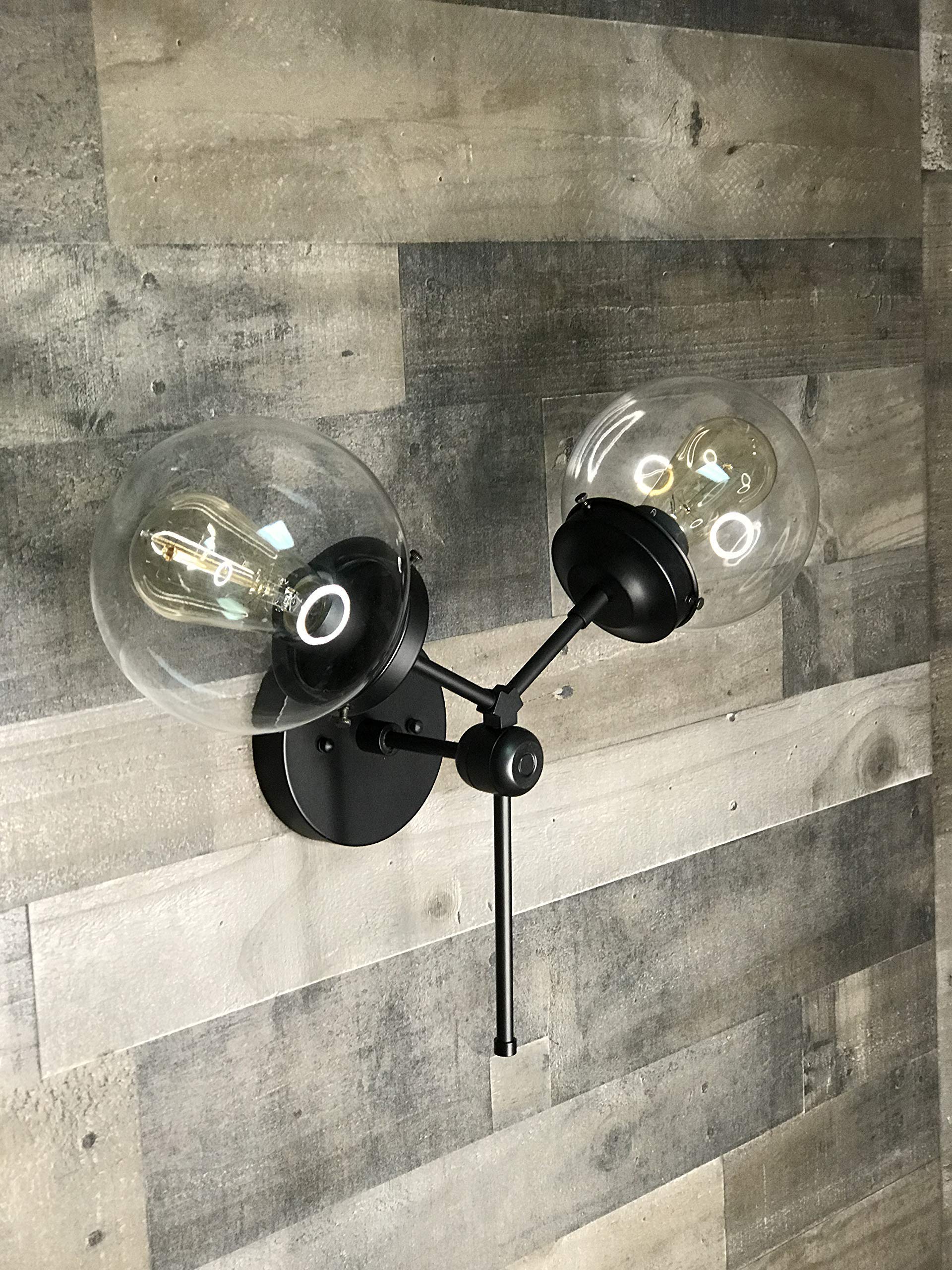 Vintage Mid Century Modern Double 6 Inch Wall Sconce - Clear Brass Finish LED Lighting Fixture for Bedroom, Living Room & Hallway
