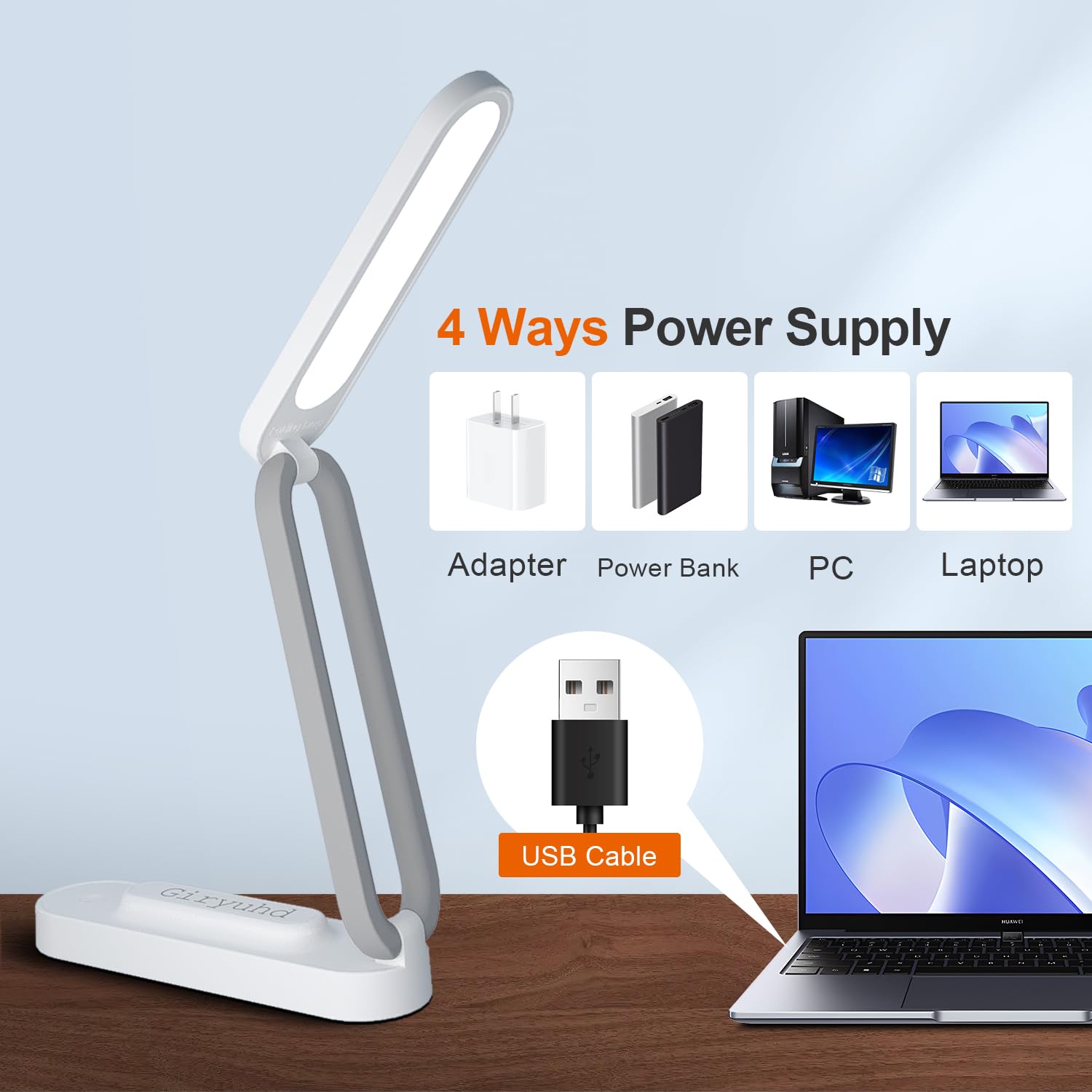 Rechargeable LED Desk Lamp with 3 Brightness Levels - Foldable & Portable Wireless Reading Light for Office, Home, Study - Battery Operated Small Desk Lamp with LED Light Strip (White) | Perfect for Night Reading, Remote Work & Dorm Use