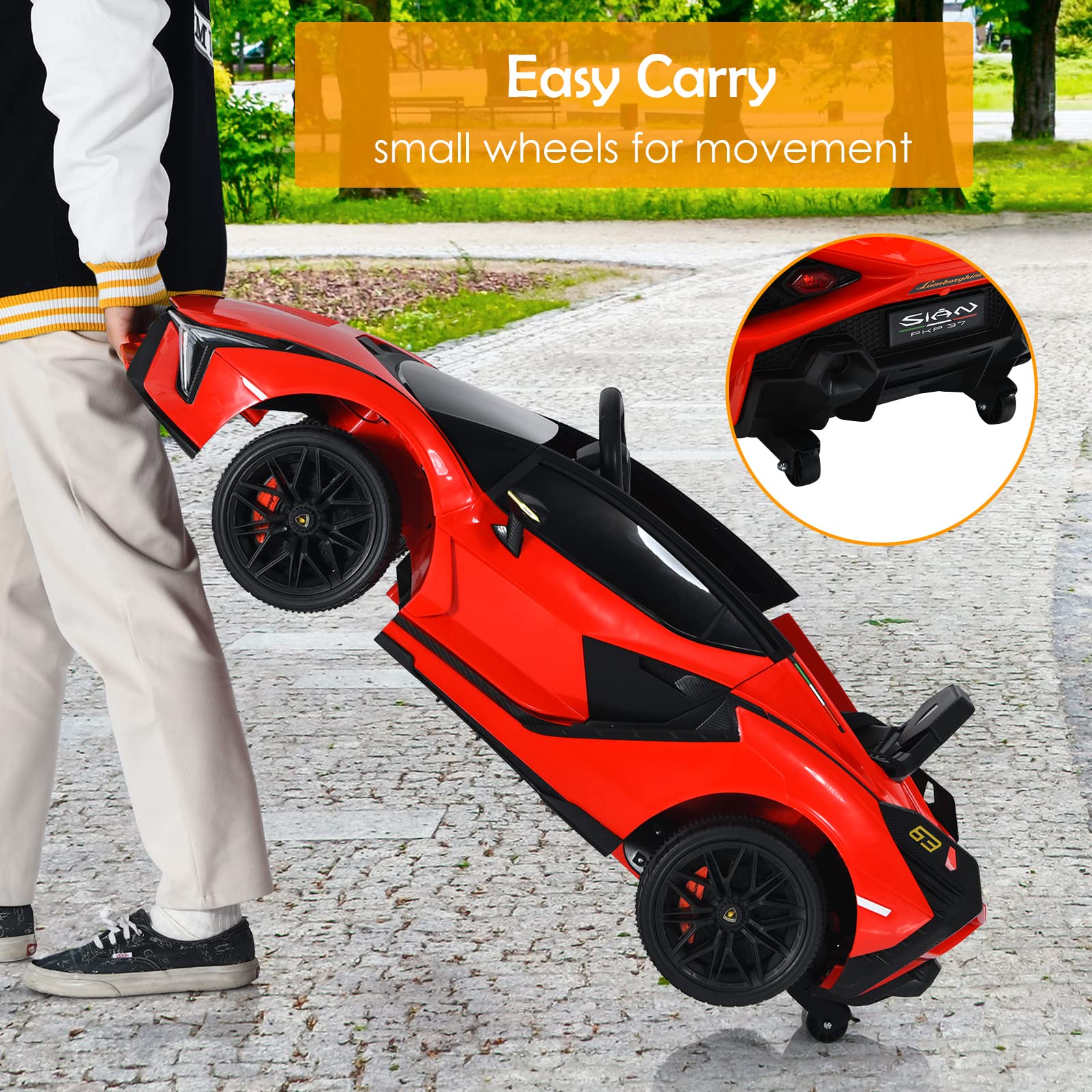 OLAKIDS Licensed Lamborghini SIAN 12V Electric Ride On Car for Kids - Remote Control, Battery Powered Toy with Music, Horn, 2 Speeds, Suspension & LED Lights - Perfect Birthday Gift for Toddlers (Red) | Indoor & Outdoor Play, Backyard Fun, Preschool Learning Toy