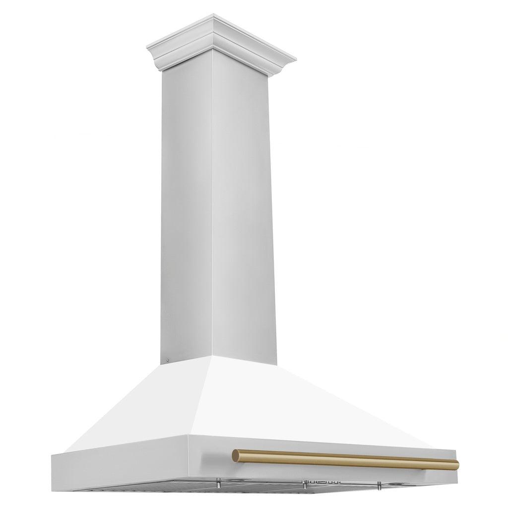 ZLINE KB4STZ Autograph Edition Convertible Stainless Steel Range Hood - White Matte Shell with Champagne Bronze Accents | Professional Kitchen Ventilation for Modern Homes