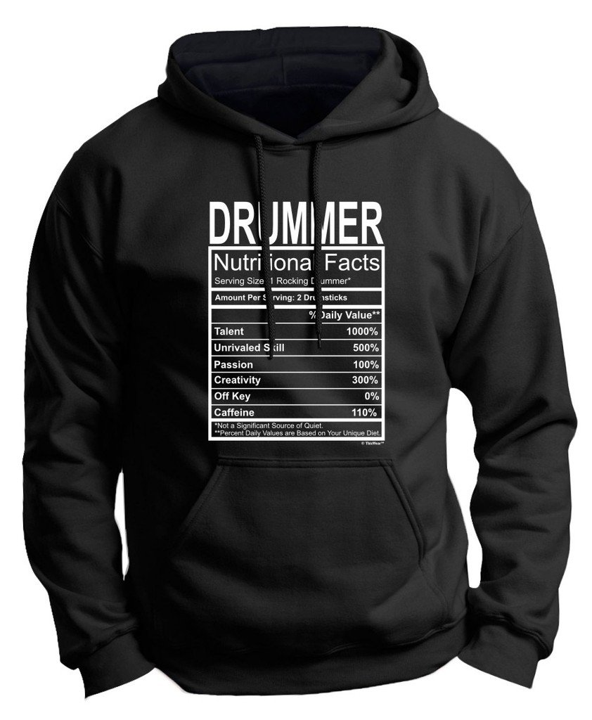 Funny Drummer Gift Hoodie - Premium Sweatshirt with Nutritional Facts Gag Design - Perfect for Musicians, Band Members & Music Lovers