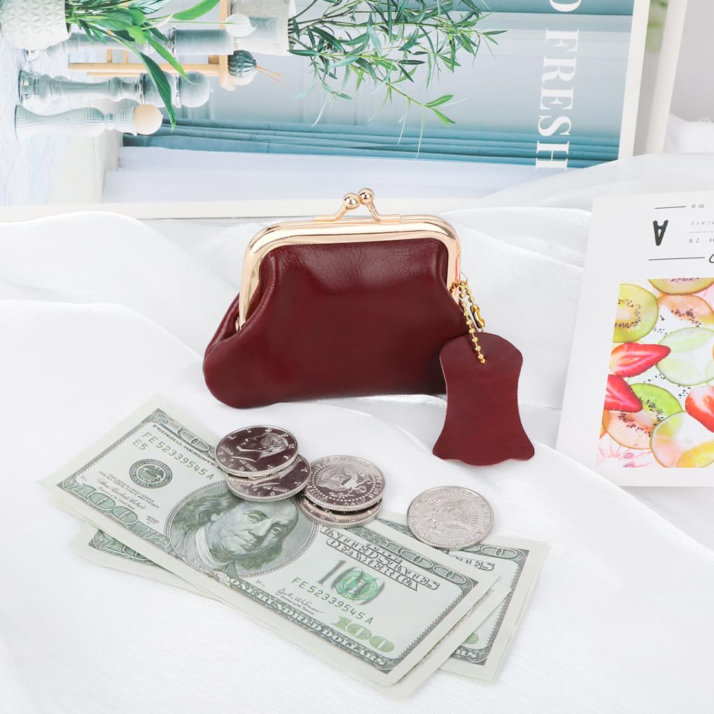 Oyachic Genuine Leather Coin Purse & Cash Holder - Compact Wallet Clutch with Secure Clasp for Men & Women (Red) | Perfect for Makeup Organizer, Change Pouch & Cable Storage | Ideal for Travel, Daily Use & Gift Giving