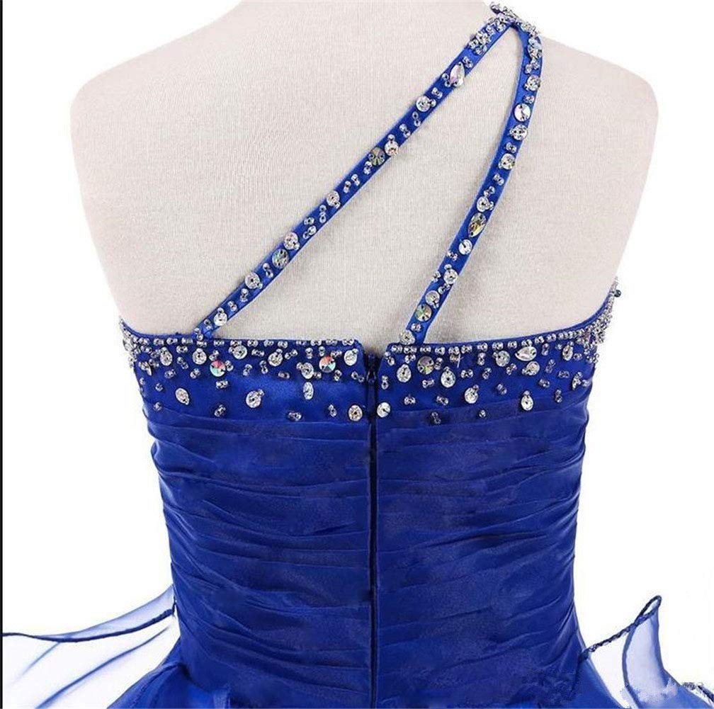 VeraQueen Girls One Shoulder Beaded Organza Pageant Dress - A-Line Sleeveless Long Ball Gown for Prom, Quinceañera, Wedding Party - Red Formal Evening Gown for Teen Girls
