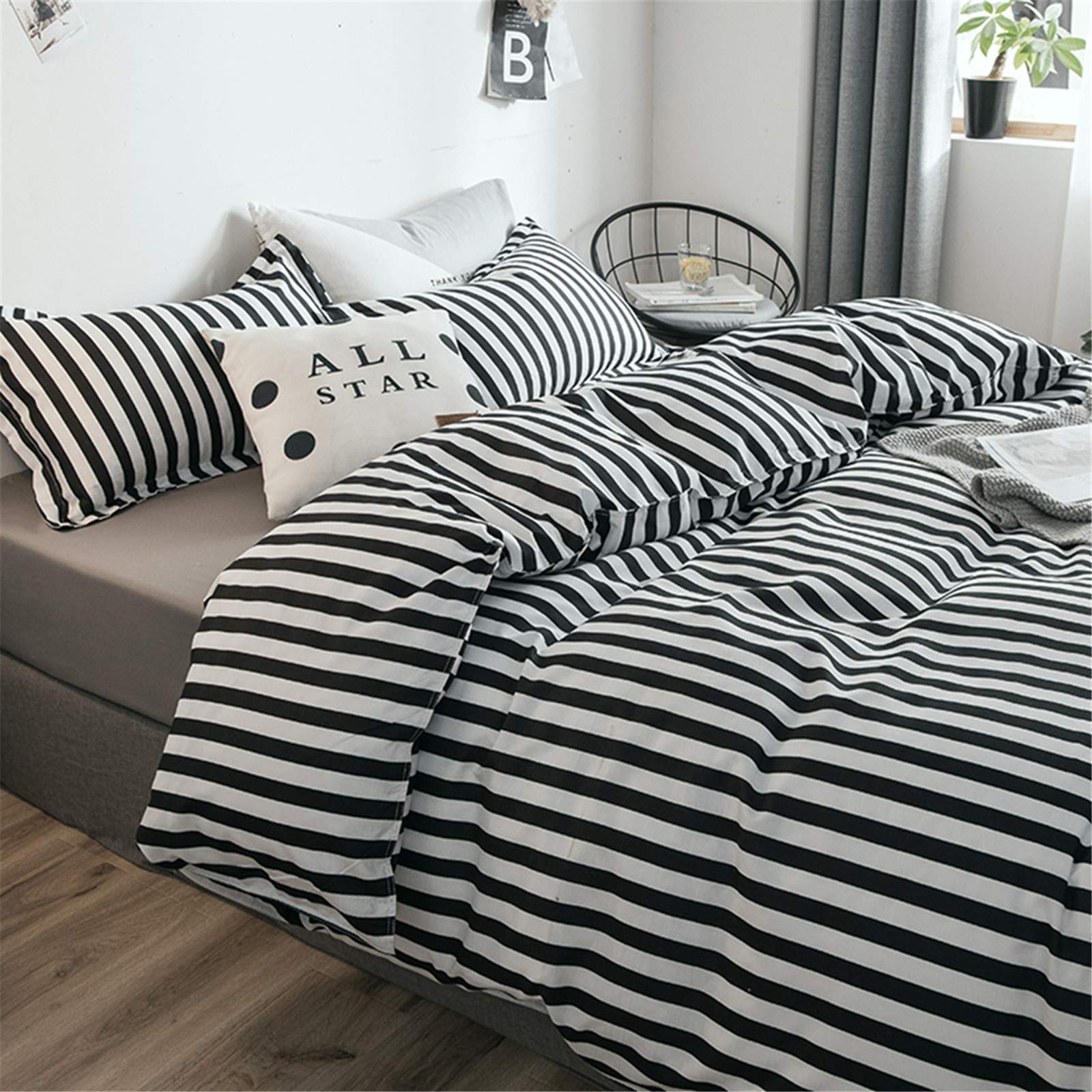 Black and White Striped Cotton Comforter Set - Lightweight Twin Size Modern Ticking Bedding for Kids, Boys, Girls & Teens | Soft, Breathable & Comfortable | Perfect for Bedrooms, Dorms, Sleepovers & Cozy Nights