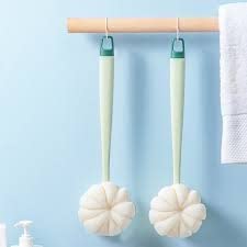Emcrovi Wooden Double-sided Bath Brush with Massager & Long Handle - Exfoliating Body Brush for Dry Brushing & Skin Care | Natural Bristles | Multi Color | Perfect for Shower, Spa & Lymphatic Drainage Massage