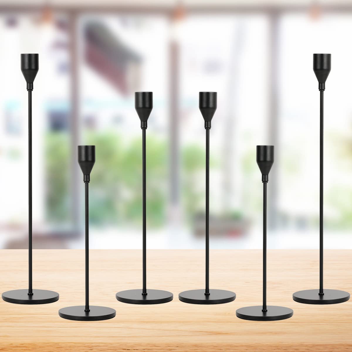 Lobolighting Black Candlestick Holders Set of 6 - Modern Farmhouse Taper Candle Holders for Fireplace, Mantel, Table Centerpiece Decor - Perfect for Weddings, Holidays & Home Decor