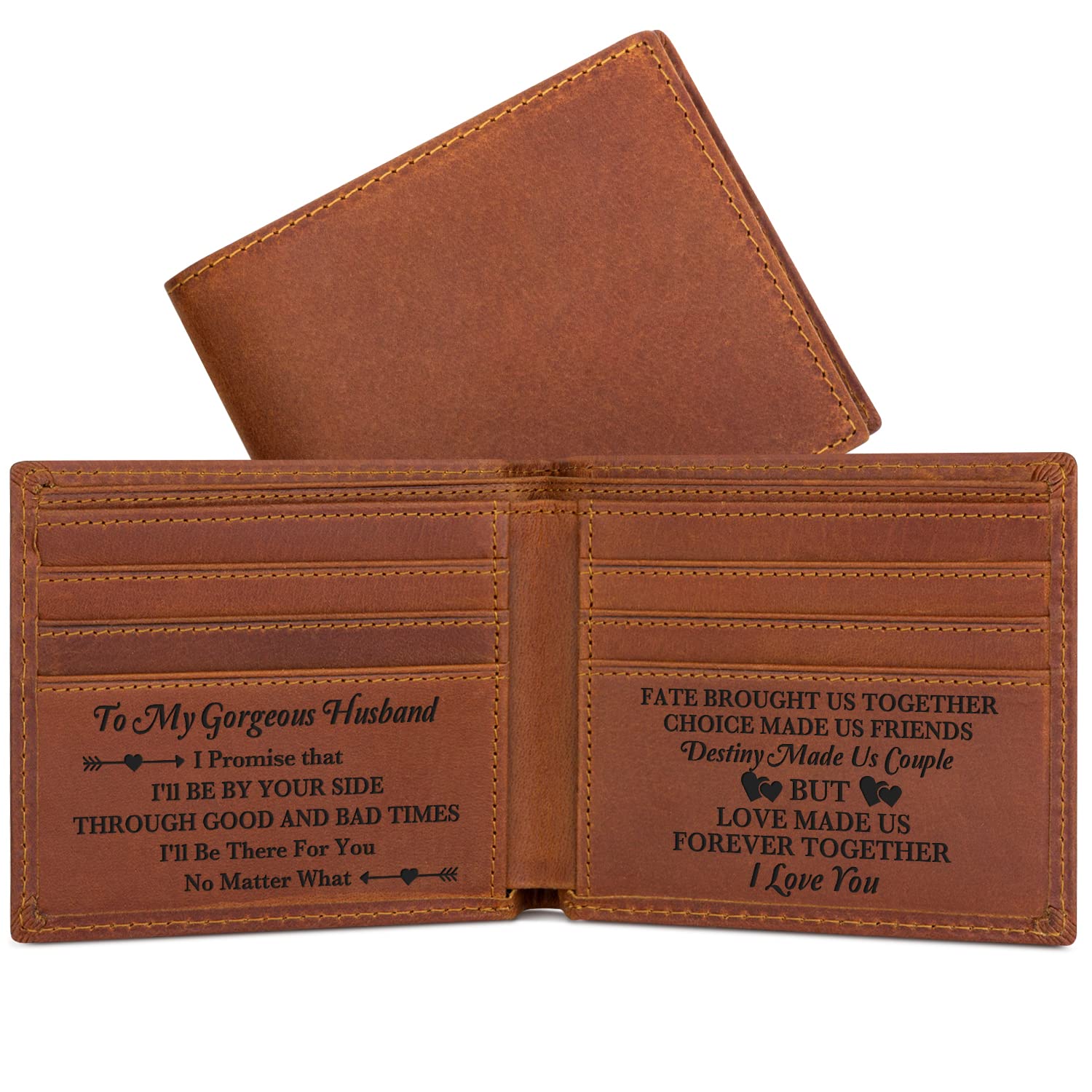 Personalized Engraved Leather Wallet for Men - Custom Husband Gift from Wife - Premium Mens Wallet for Birthday, Christmas, Anniversary & Father's Day - Perfect for Everyday Use & Special Occasions